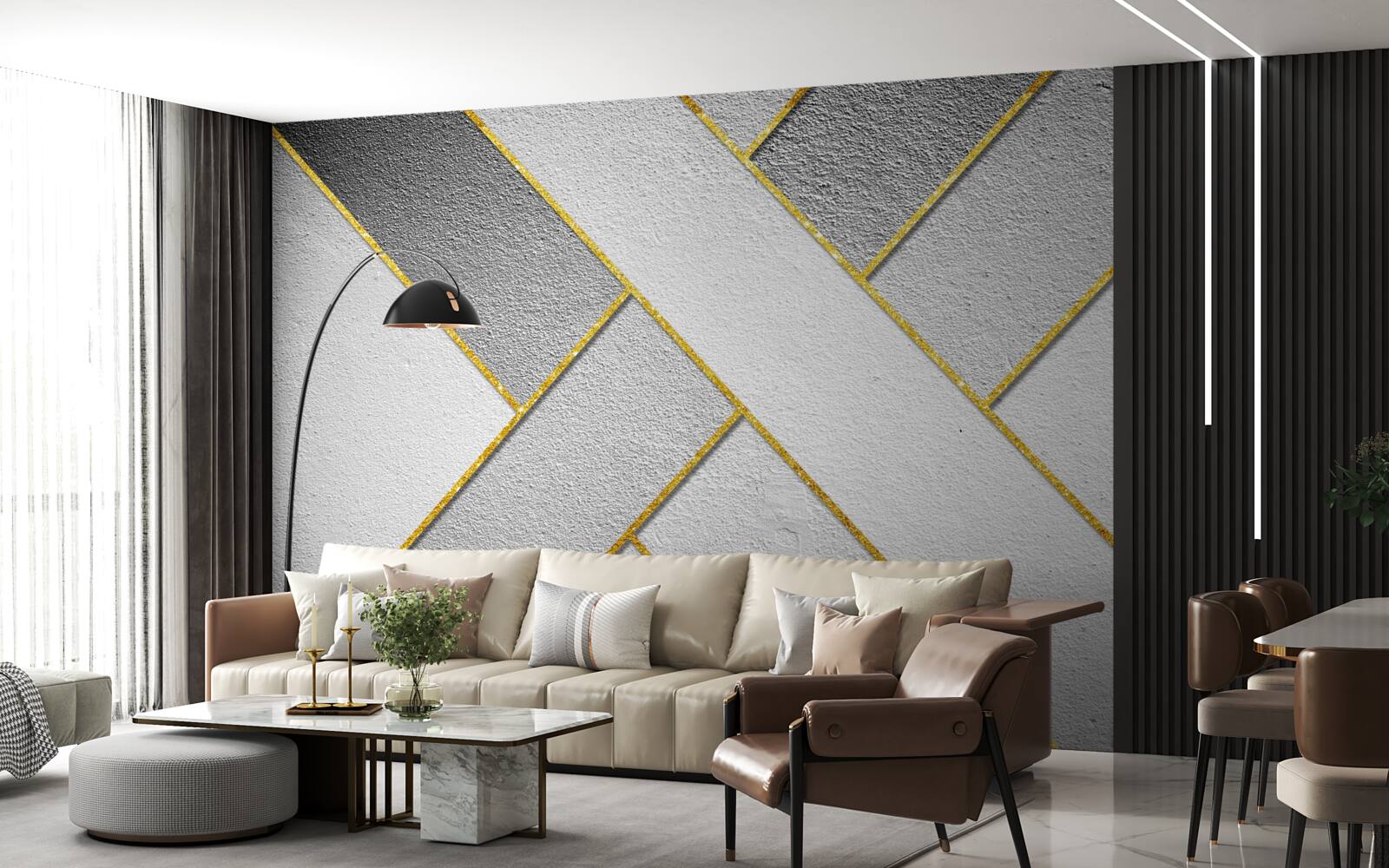 Фотошпалери золотисті прямі лінії на сірому тлі