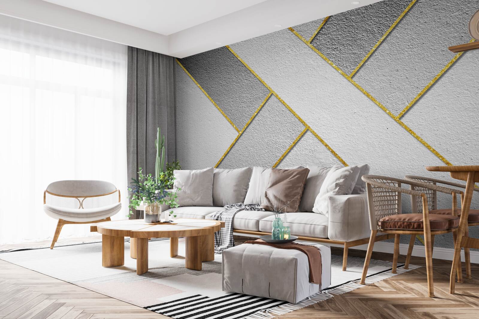 Фотошпалери золотисті прямі лінії на сірому тлі