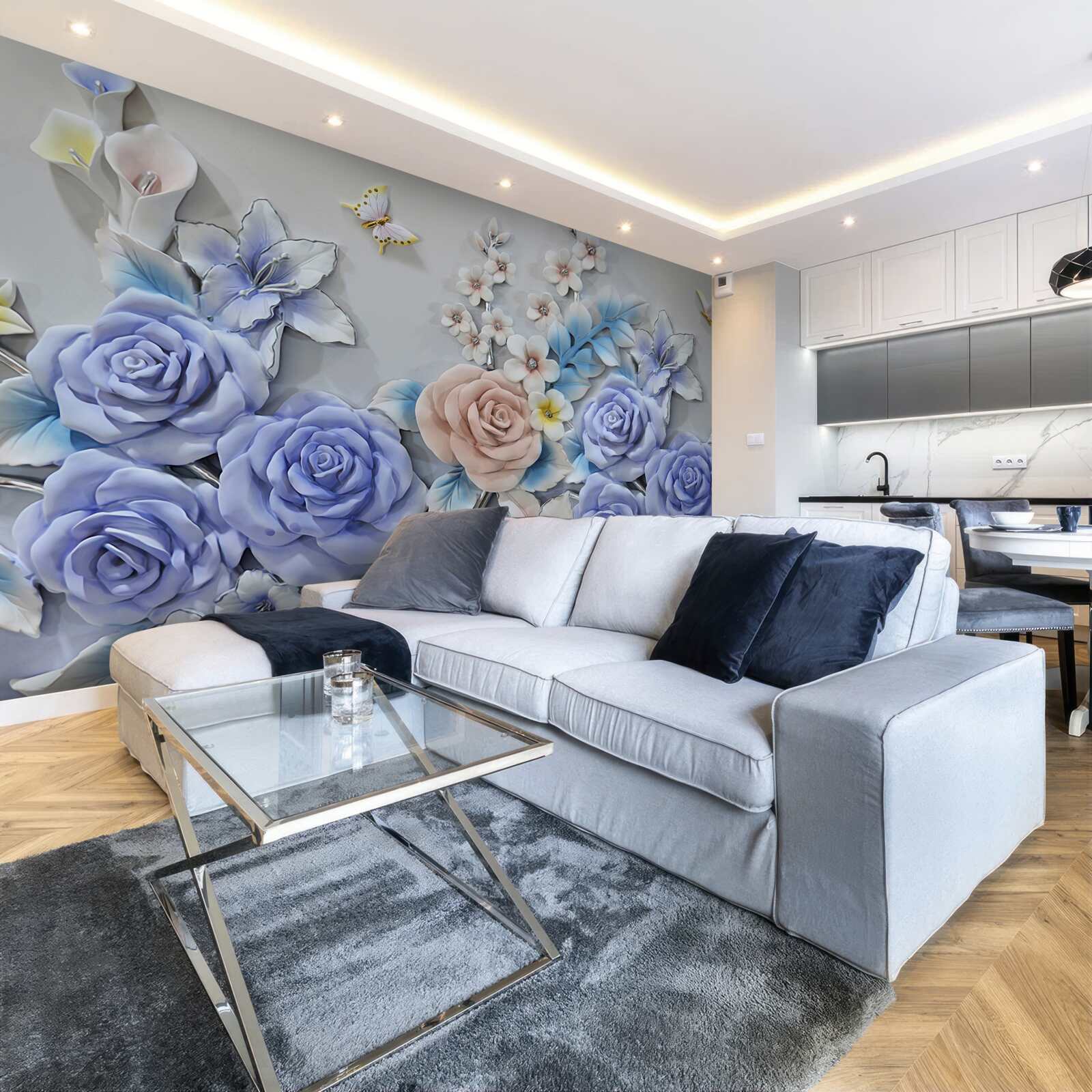 Фотошпалери лілії та троянди стають траєкторією польоту метеликів