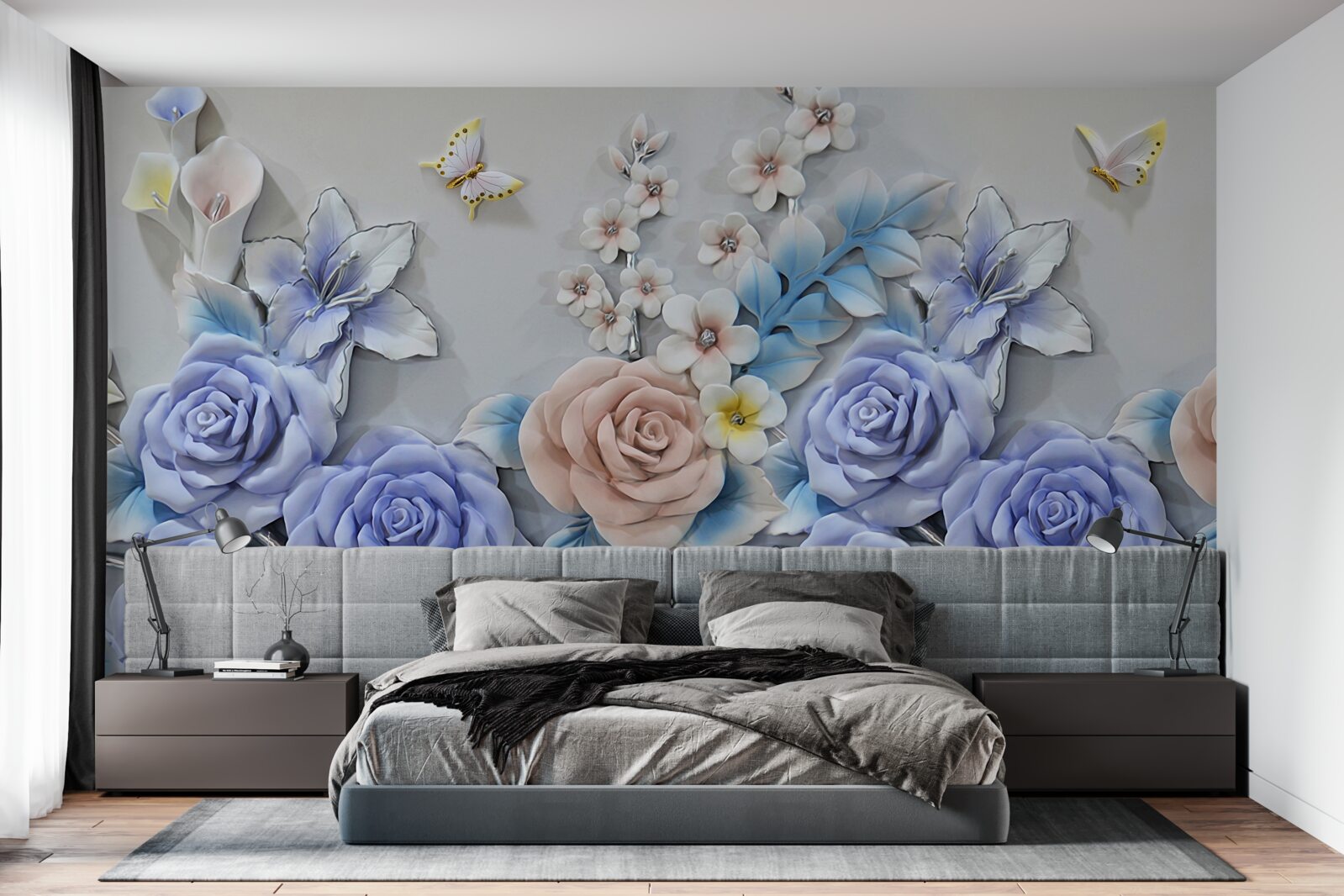 Фотошпалери лілії та троянди стають траєкторією польоту метеликів