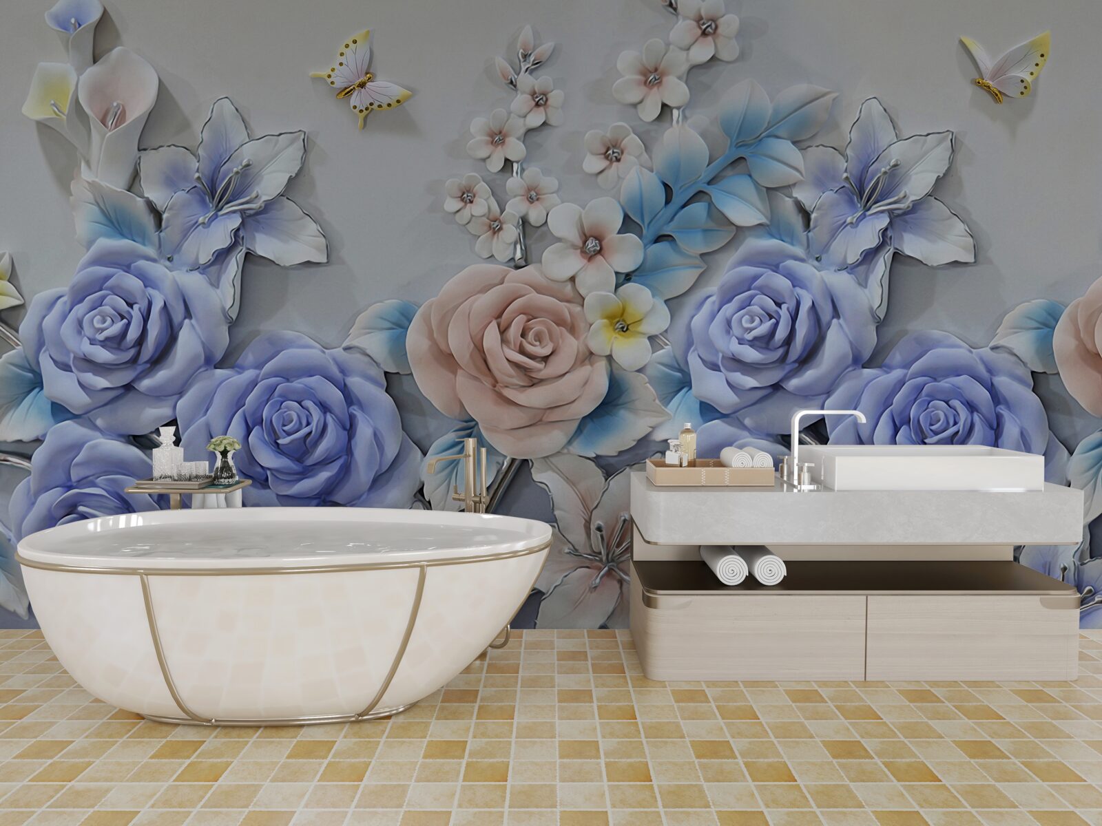 Фотошпалери лілії та троянди стають траєкторією польоту метеликів