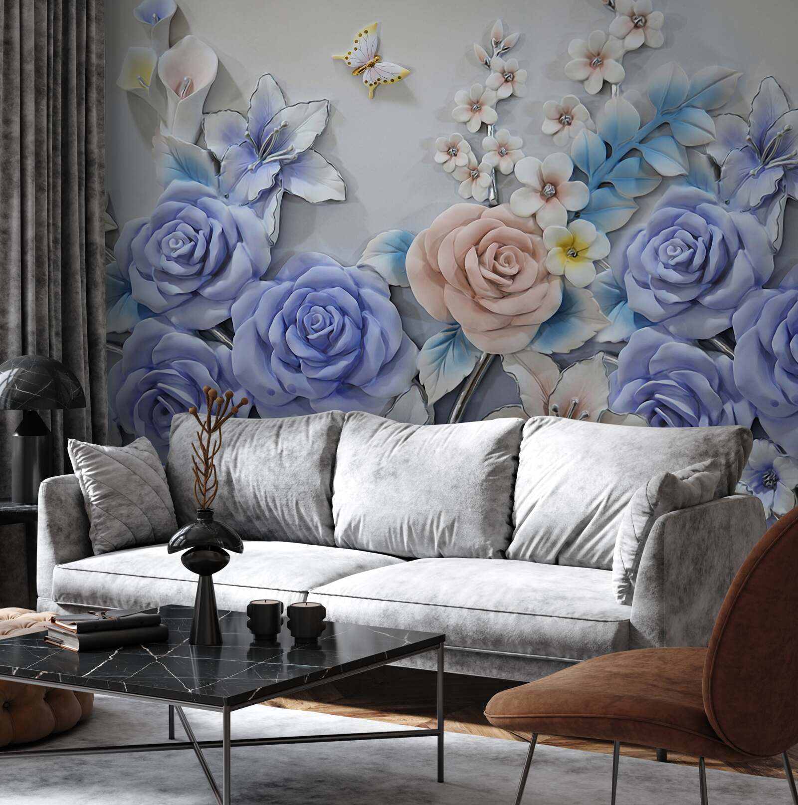 Фотошпалери лілії та троянди стають траєкторією польоту метеликів