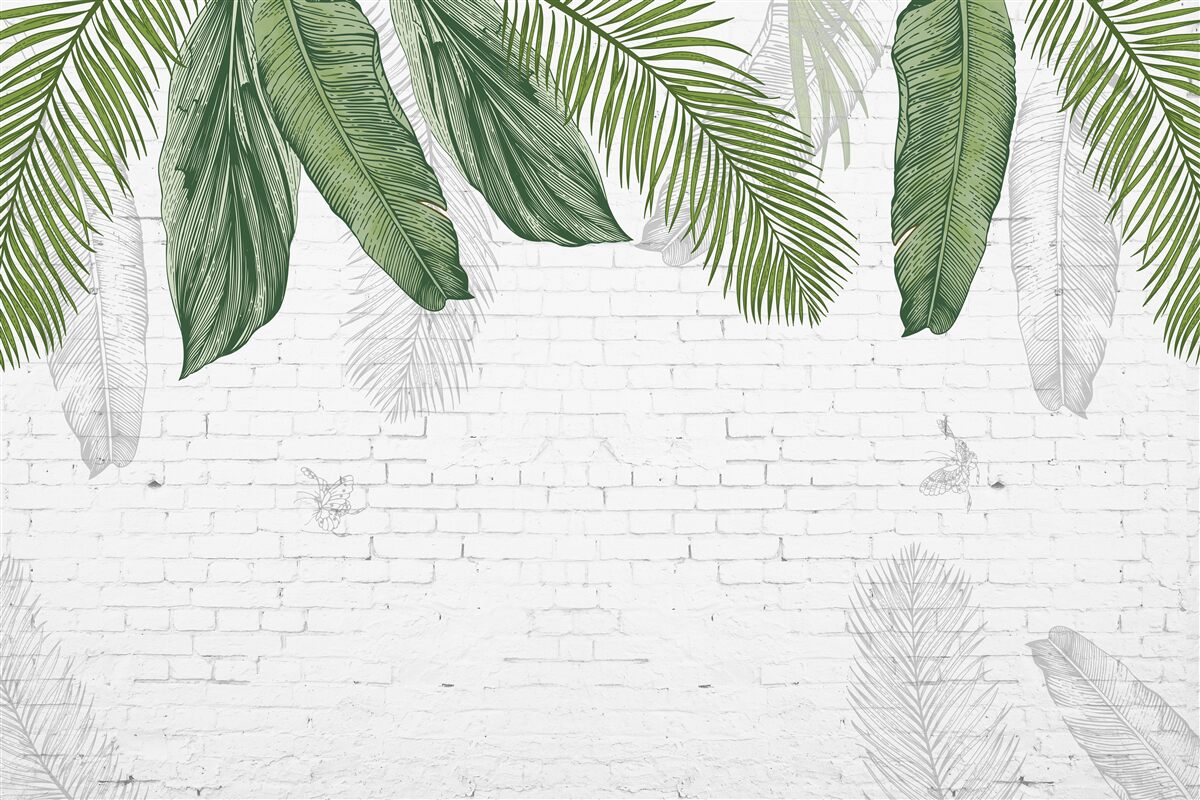 Фотошпалери цегла ретельно вкрита зеленим листям