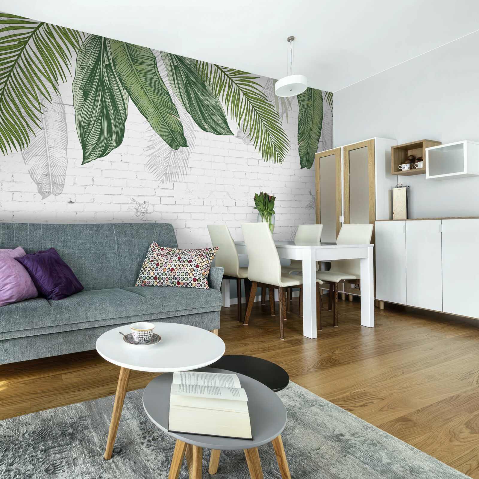 Фотошпалери цегла ретельно вкрита зеленим листям