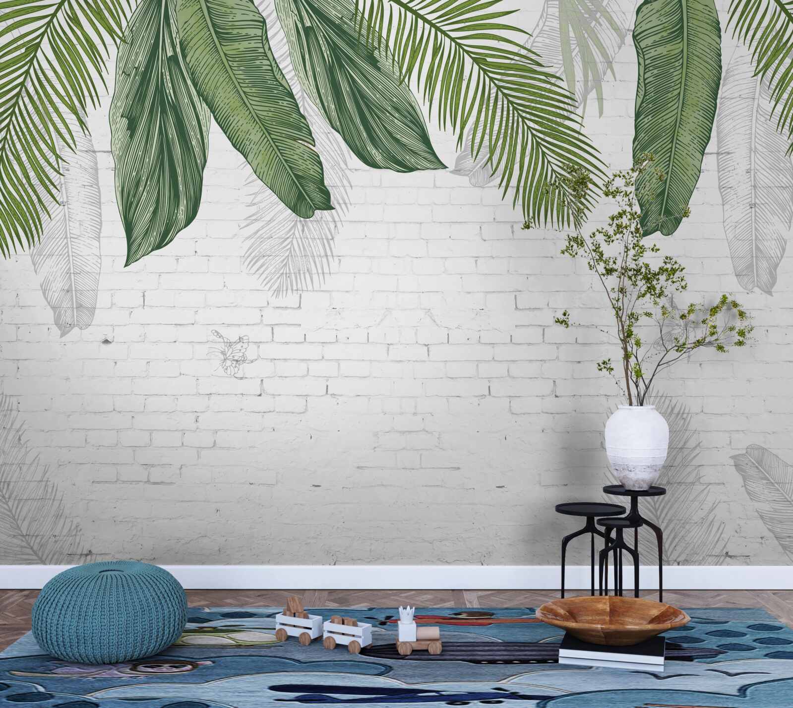 Фотошпалери цегла ретельно вкрита зеленим листям