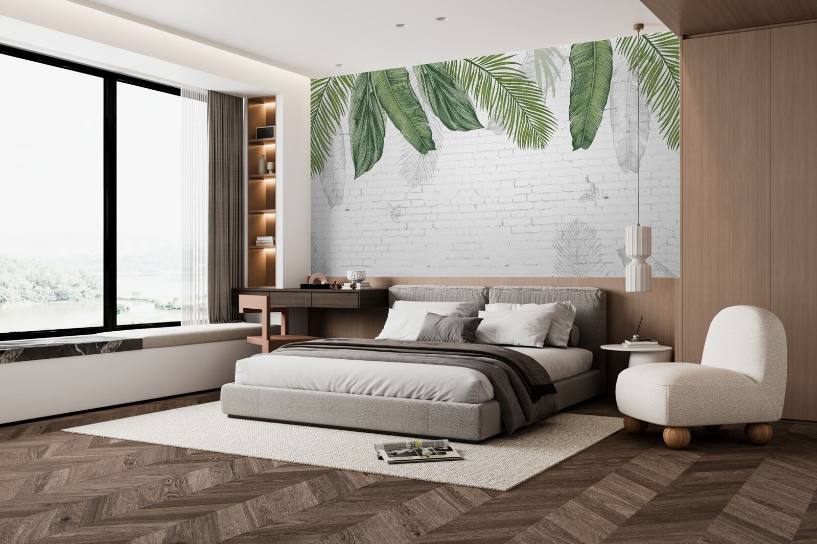 Фотошпалери цегла ретельно вкрита зеленим листям