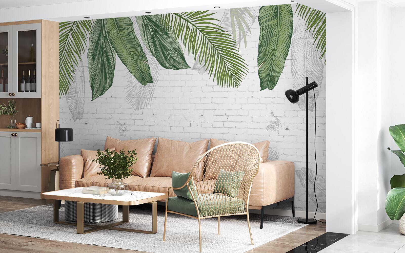 Фотошпалери цегла ретельно вкрита зеленим листям