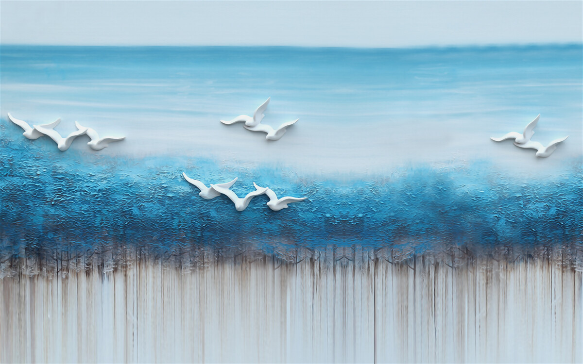 Фотошпалери Білосніжні птахи над синюватими хмарами