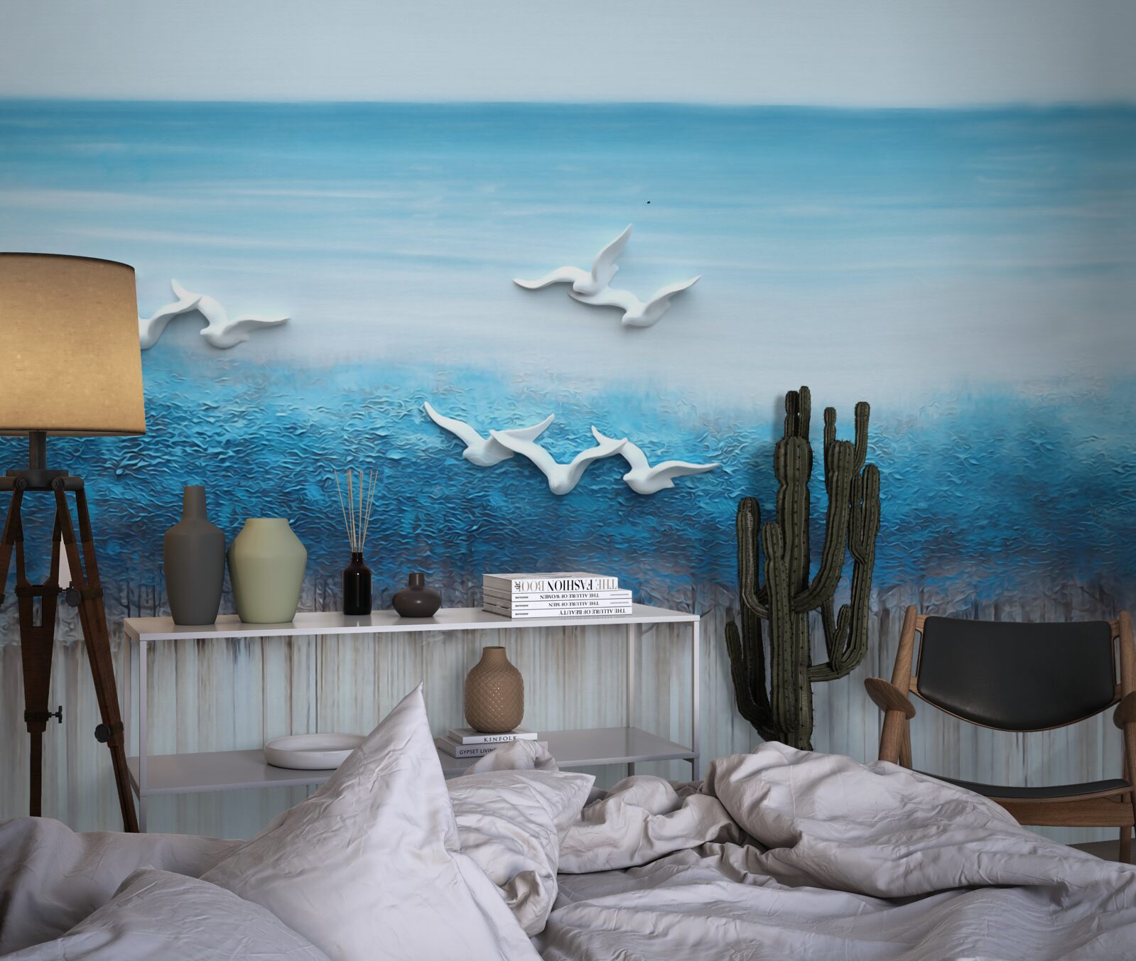 Фотошпалери Білосніжні птахи над синюватими хмарами