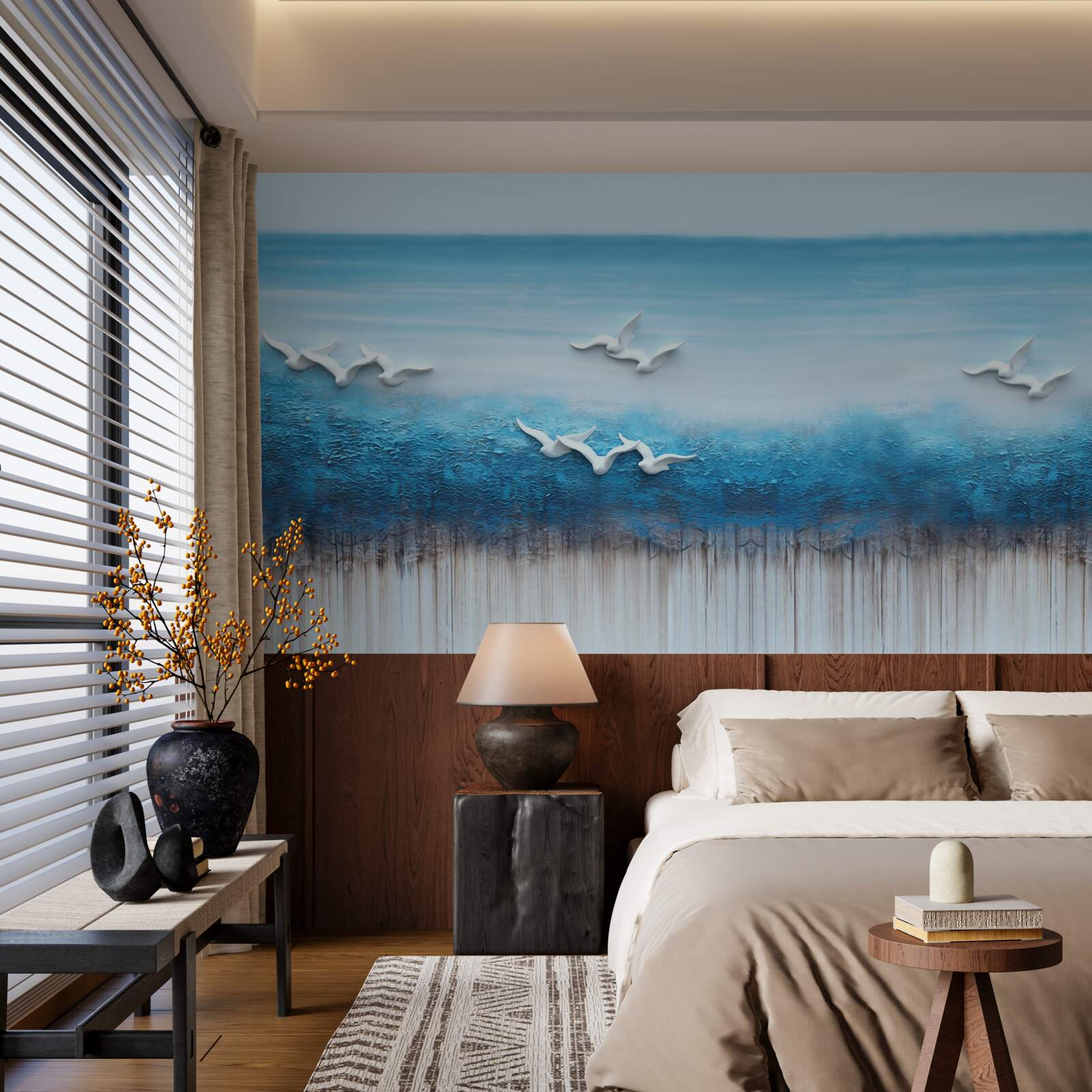 Фотошпалери Білосніжні птахи над синюватими хмарами