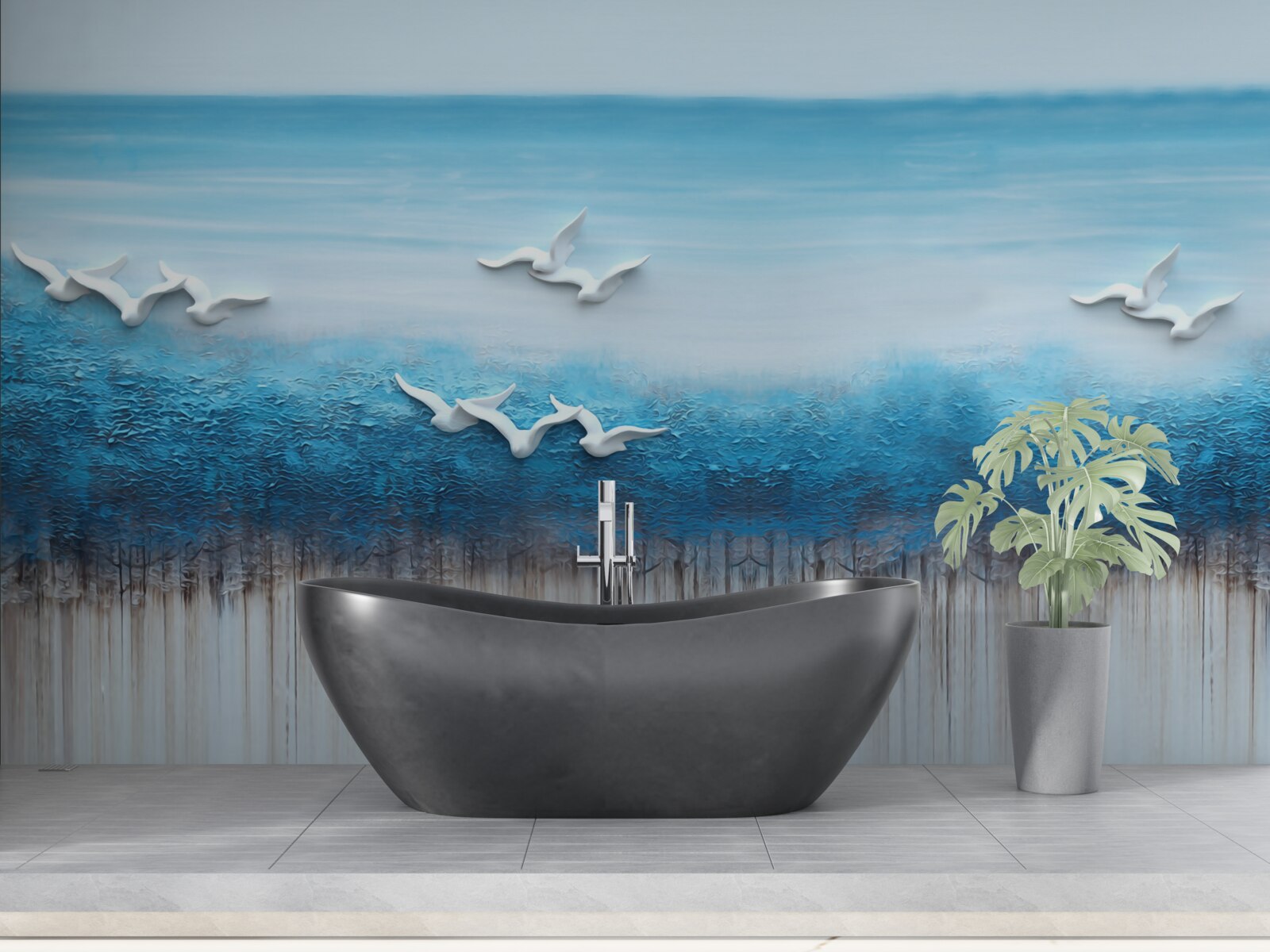 Фотошпалери Білосніжні птахи над синюватими хмарами