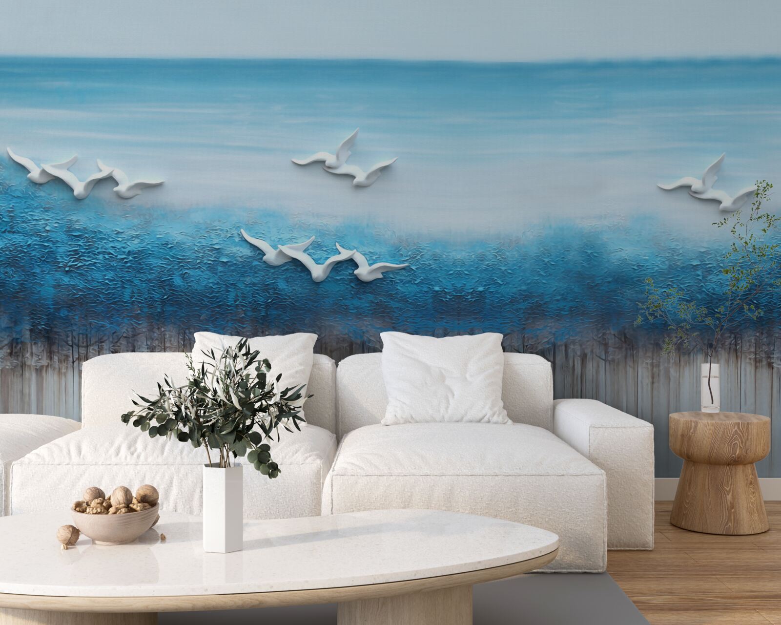 Фотошпалери Білосніжні птахи над синюватими хмарами