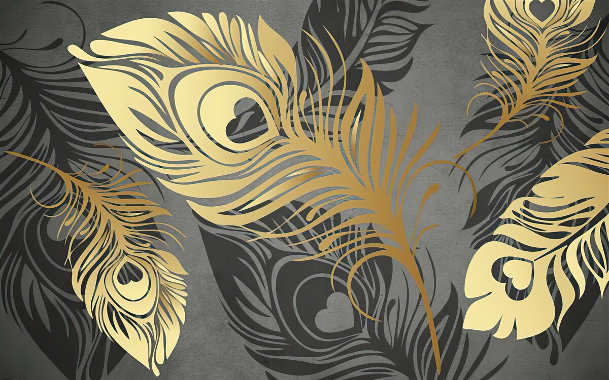 Фотошпалери пір'я з золотим ажурним декором