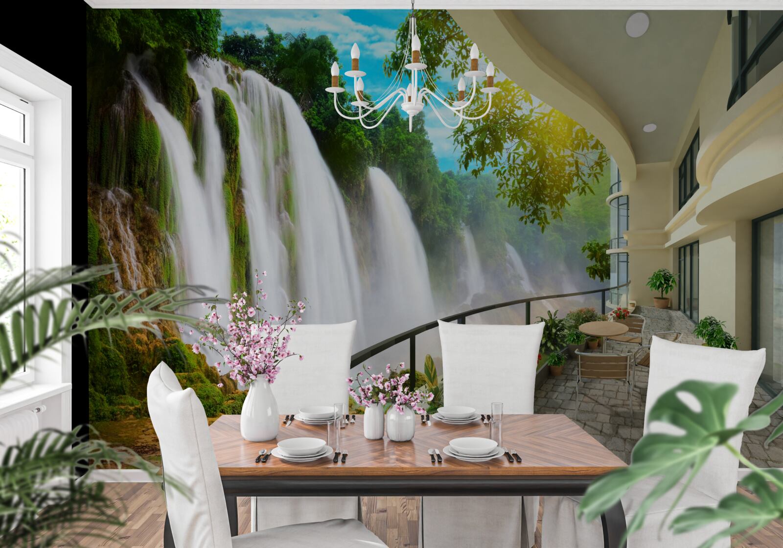 Фотошпалери чудова тераса з панорамним видом на водоспад