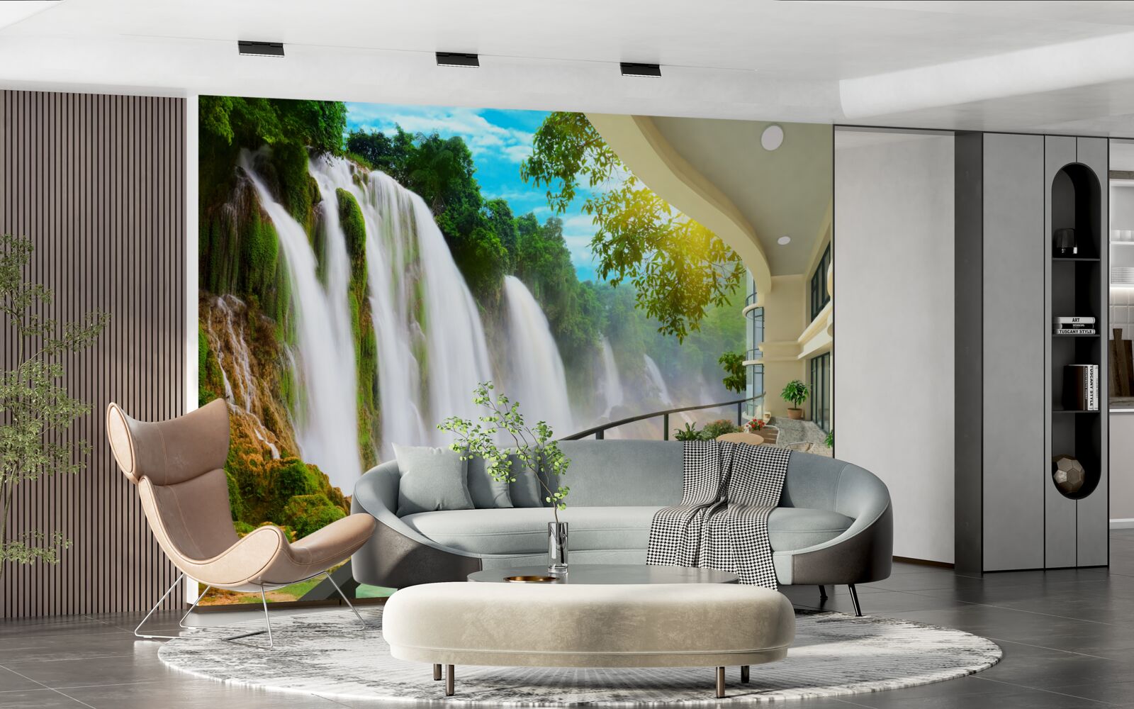 Фотошпалери чудова тераса з панорамним видом на водоспад