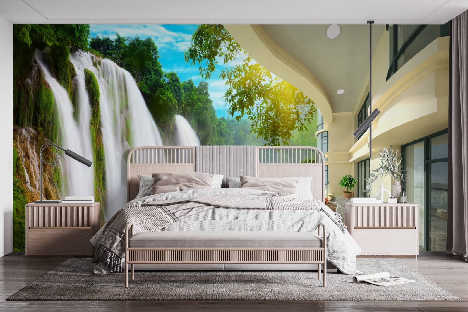 Фотошпалери чудова тераса з панорамним видом на водоспад