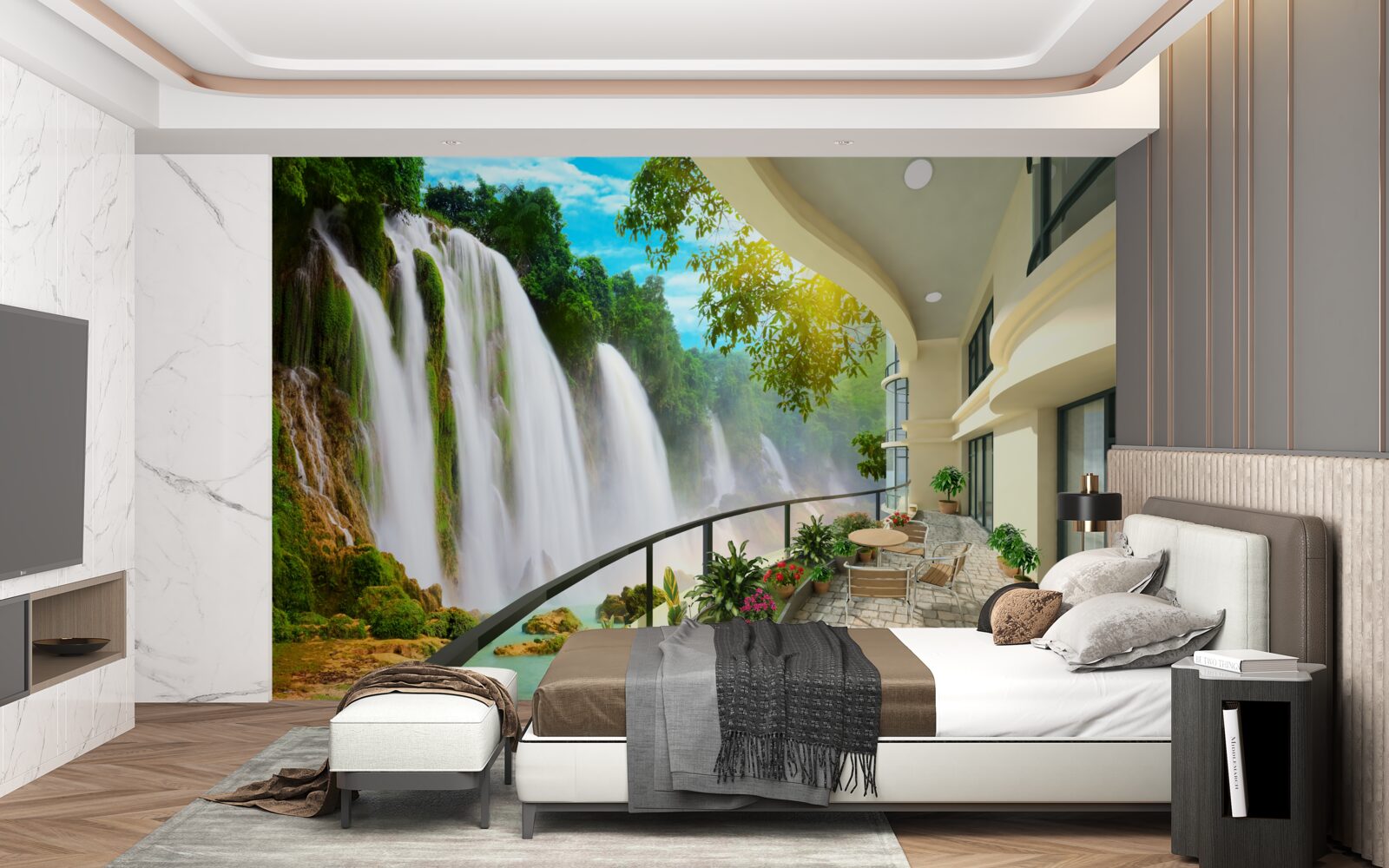 Фотошпалери чудова тераса з панорамним видом на водоспад