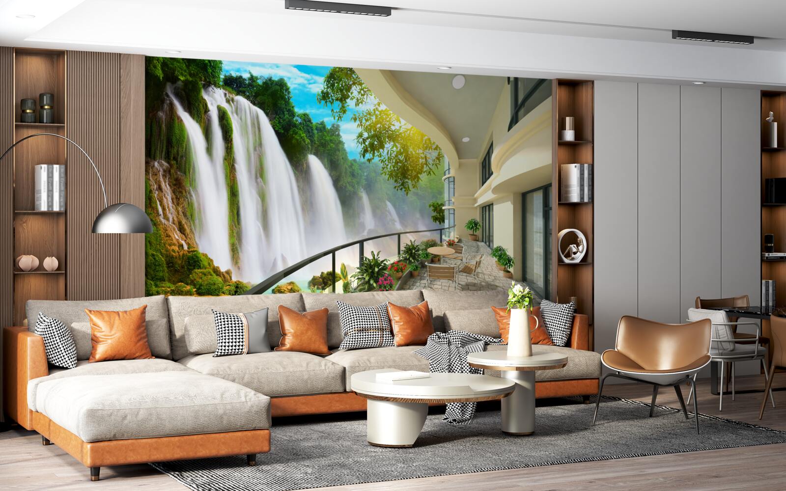 Фотошпалери чудова тераса з панорамним видом на водоспад