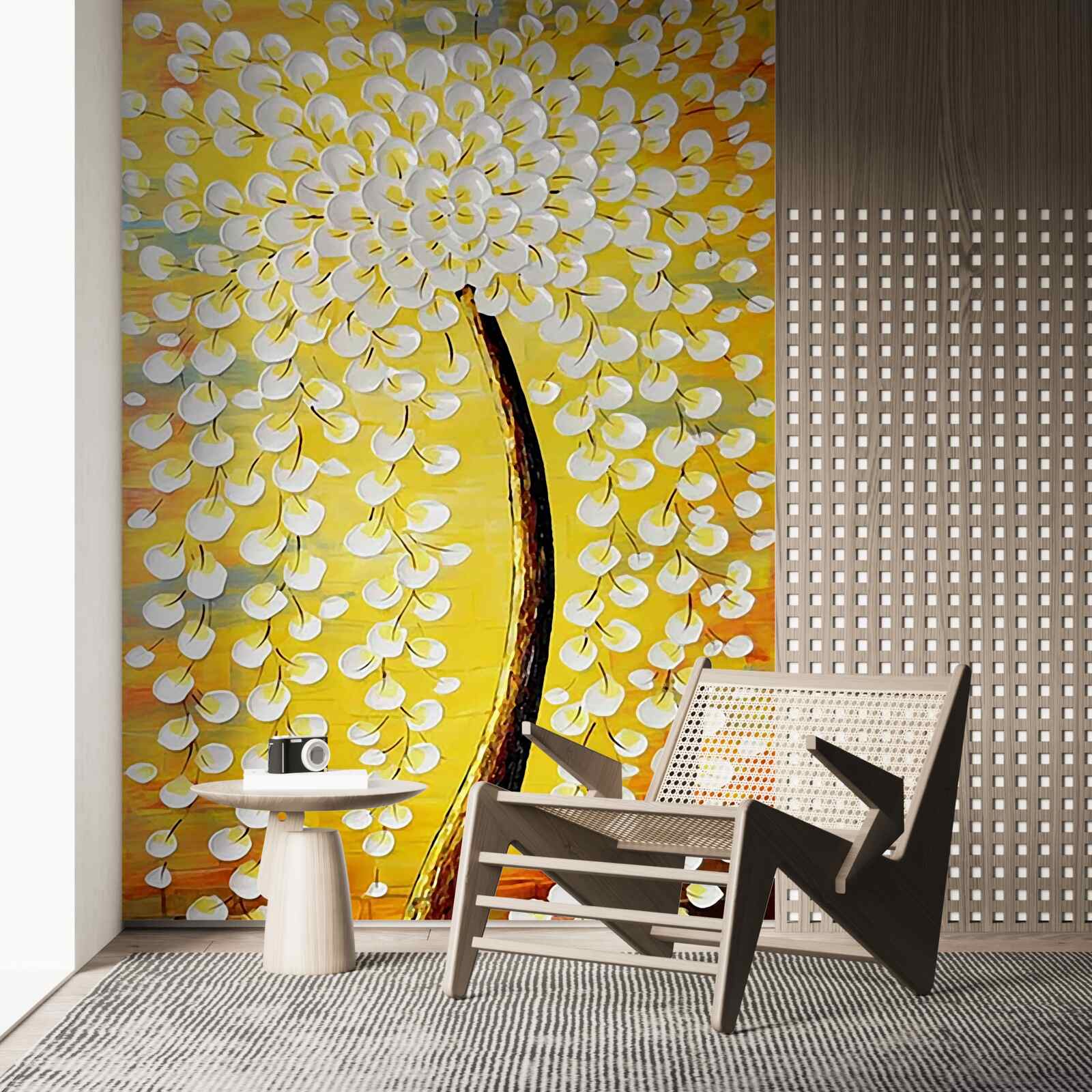 Фотошпалери олійна картина із зображенням квітучого дерева