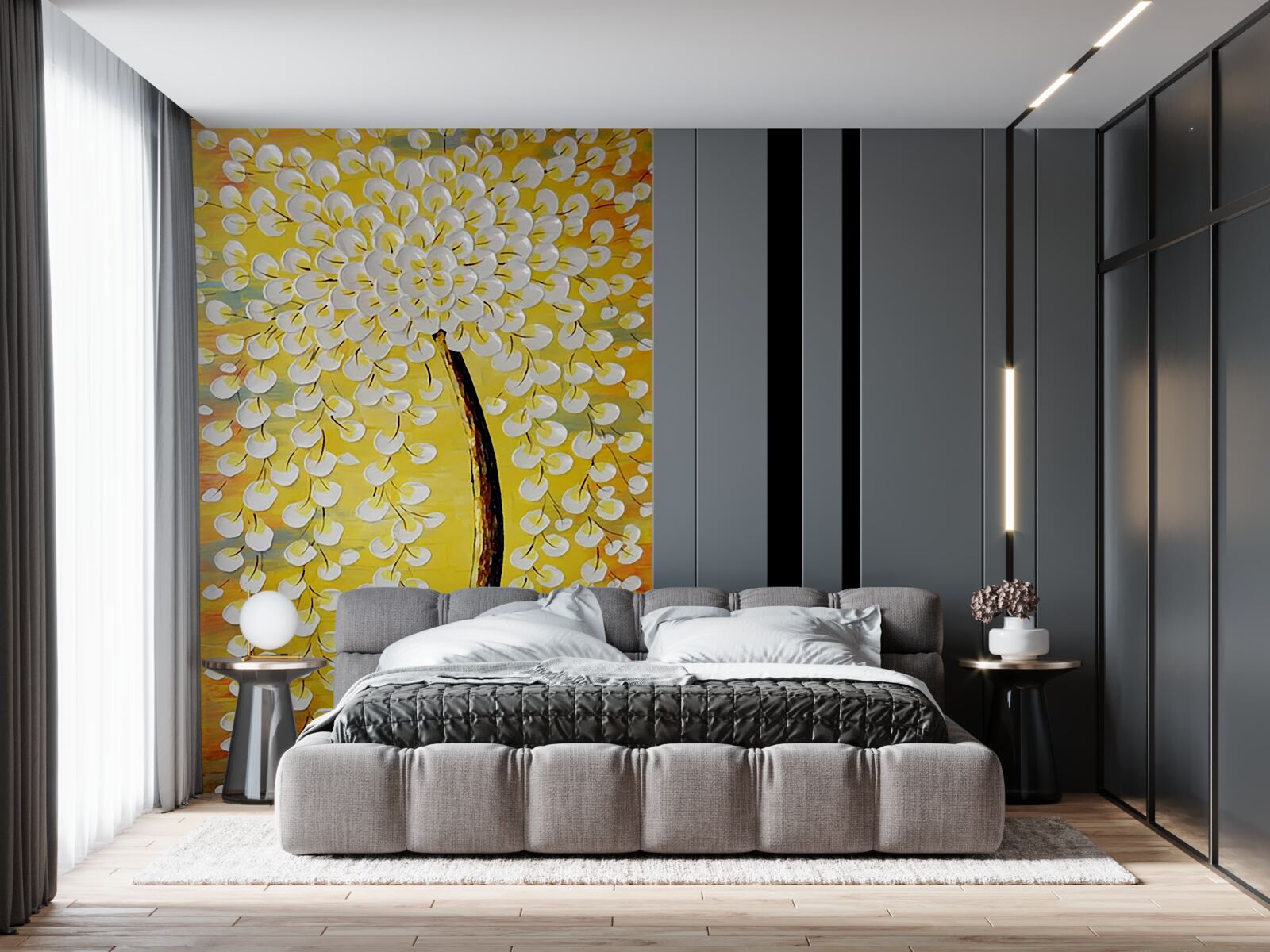 Фотошпалери олійна картина із зображенням квітучого дерева