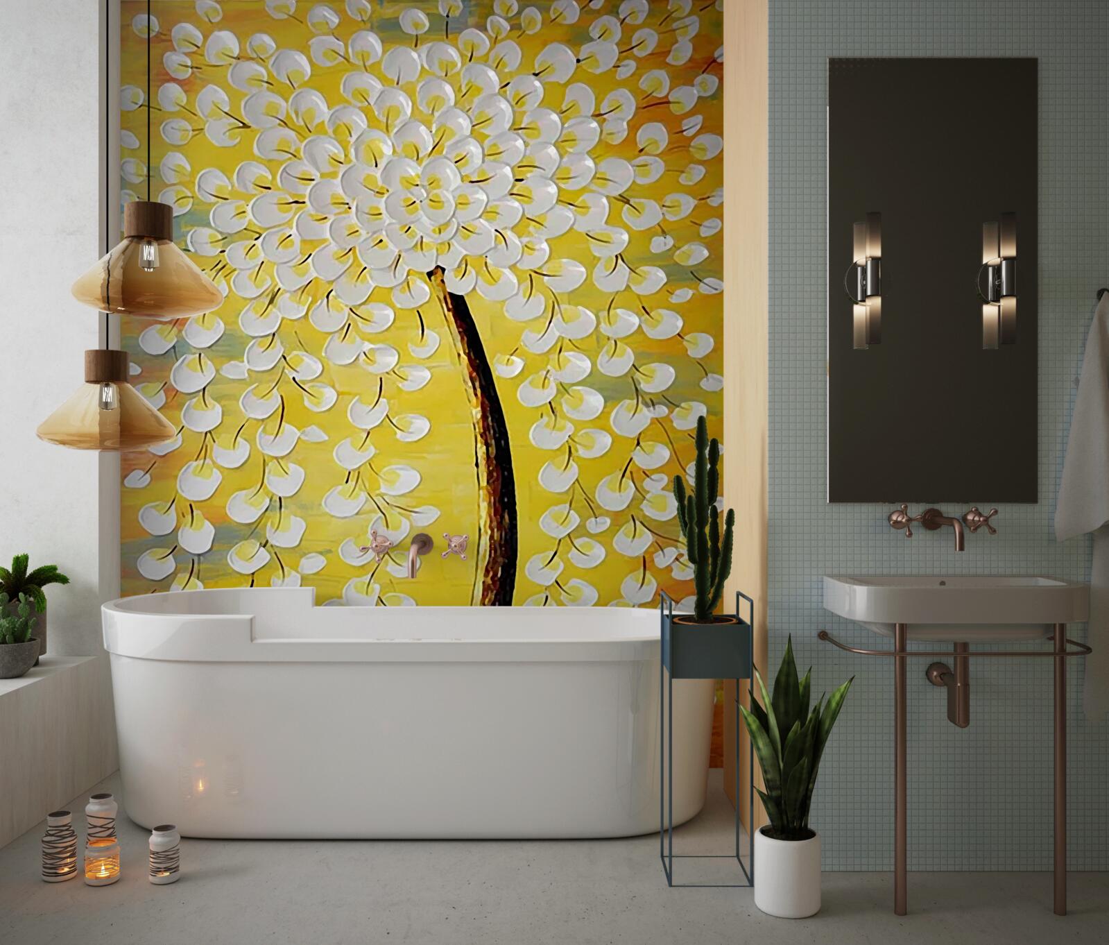 Фотошпалери олійна картина із зображенням квітучого дерева