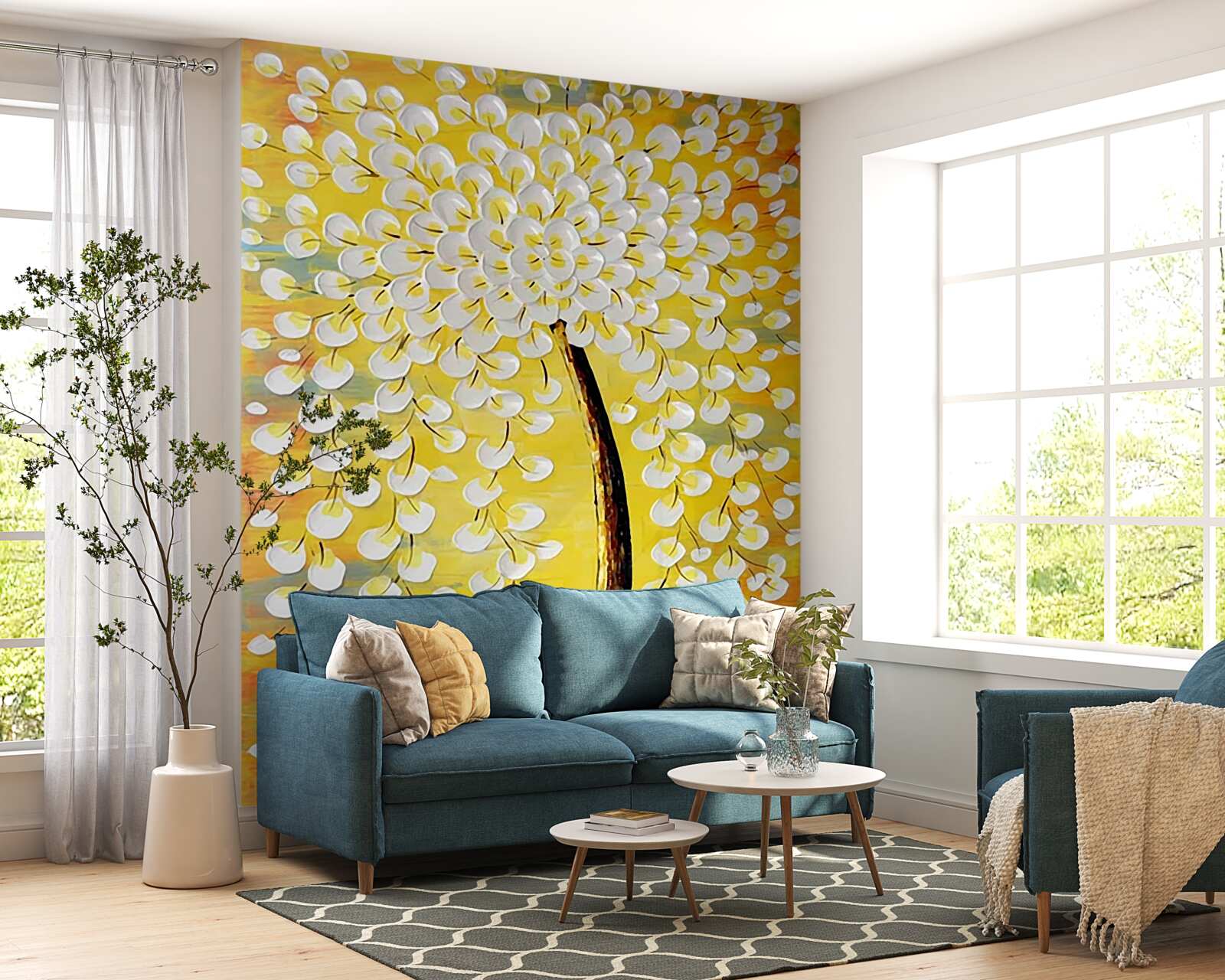 Фотошпалери олійна картина із зображенням квітучого дерева