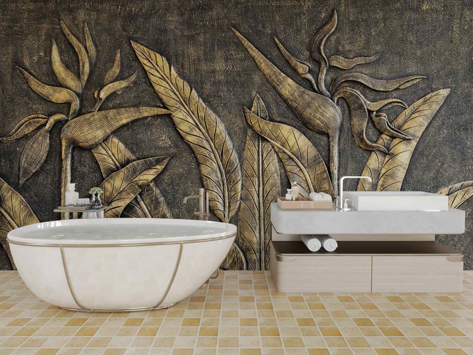 Фотошпалери Текстури тропічної флори в коричневих тонах