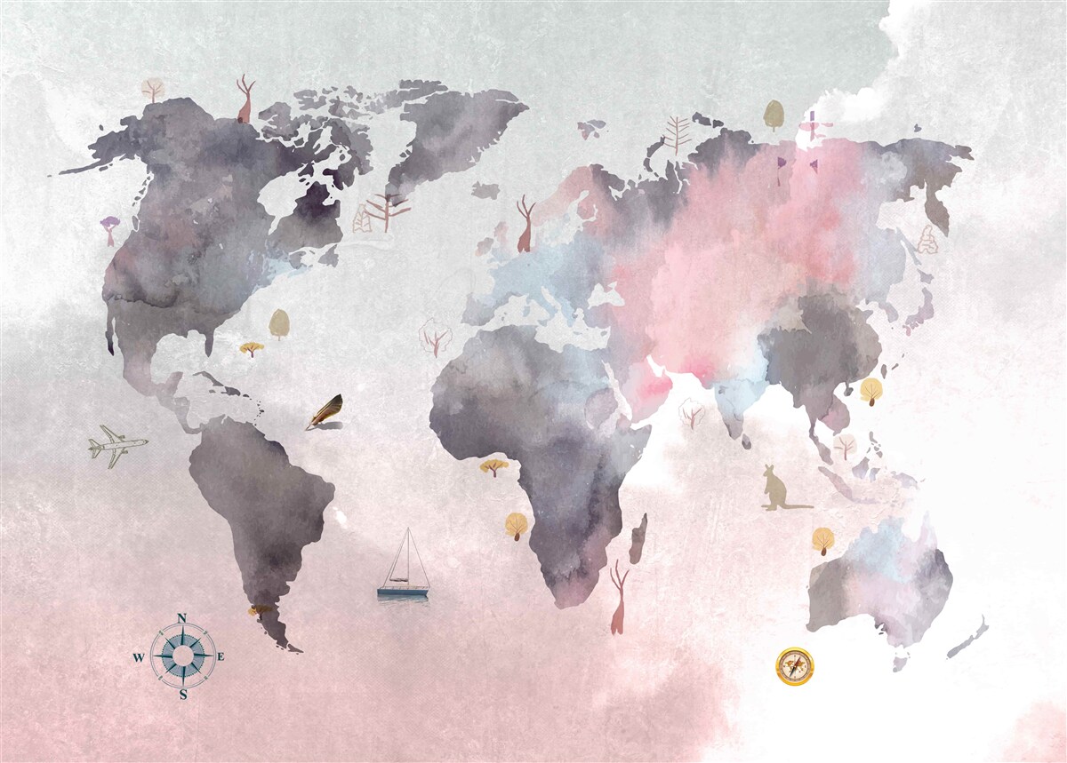 Фотошпалери карта світу, виконана аквареллю