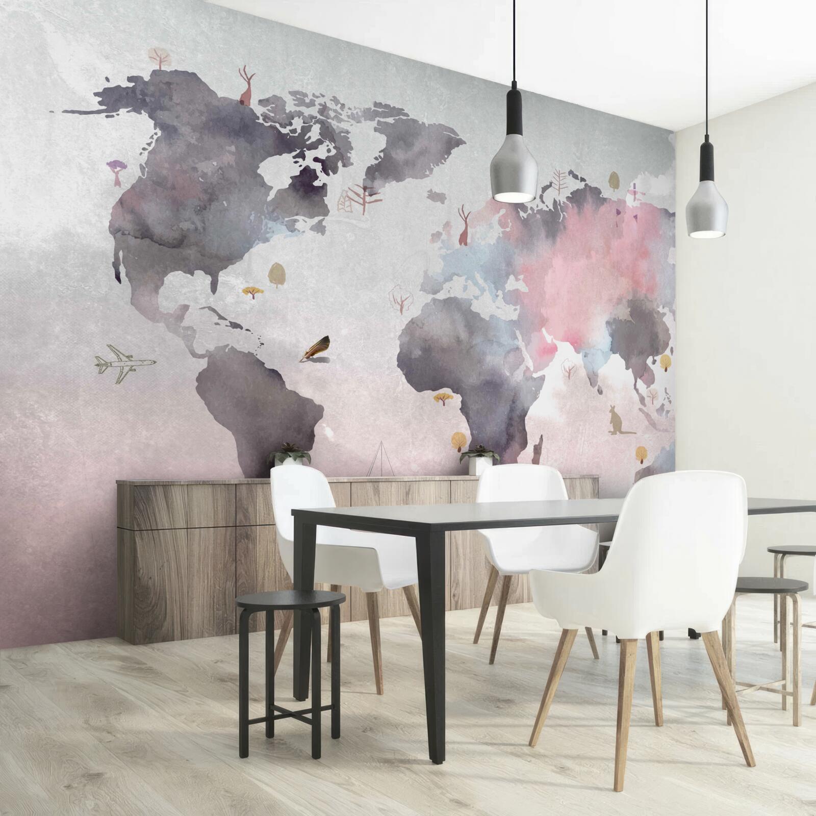 Фотошпалери карта світу, виконана аквареллю