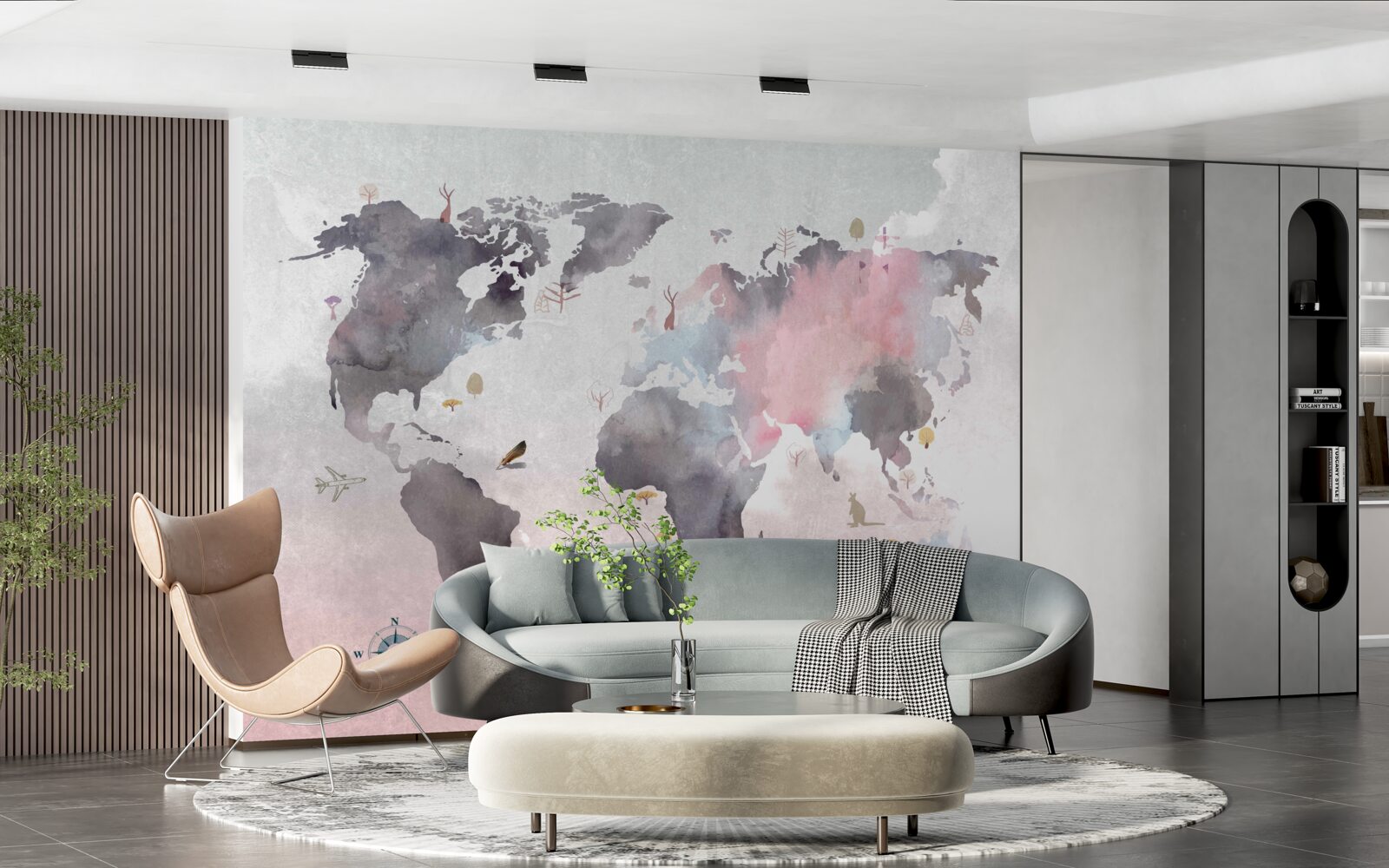 Фотошпалери карта світу, виконана аквареллю