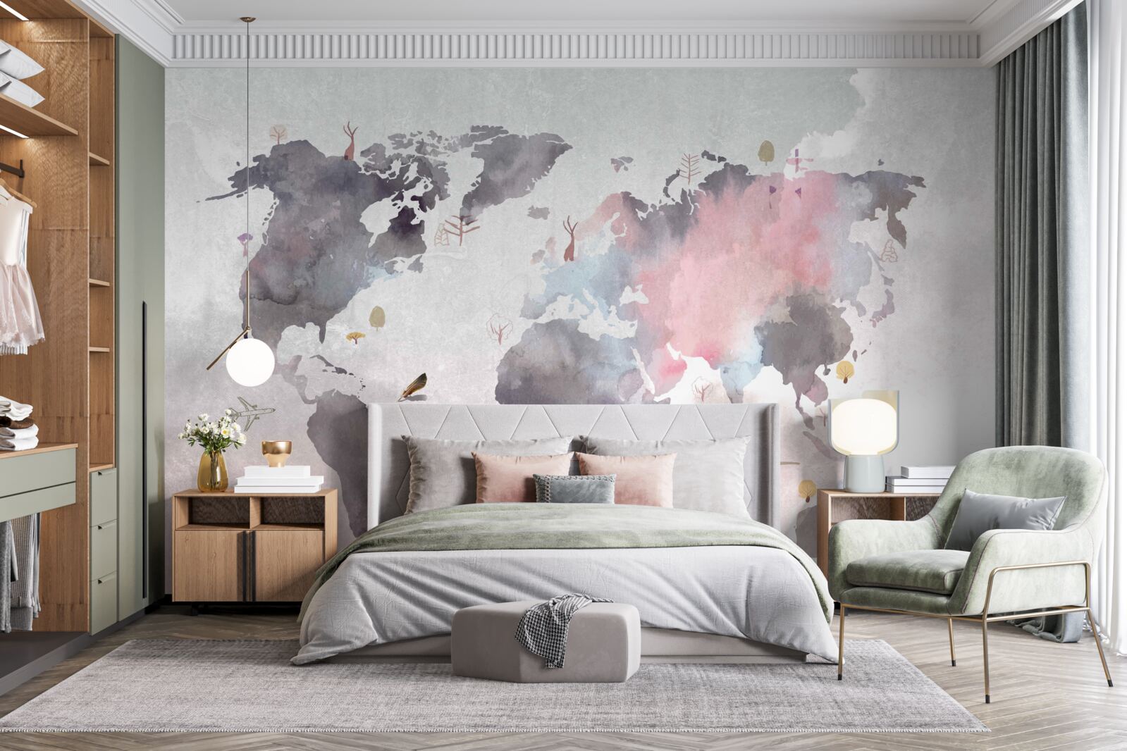 Фотошпалери карта світу, виконана аквареллю