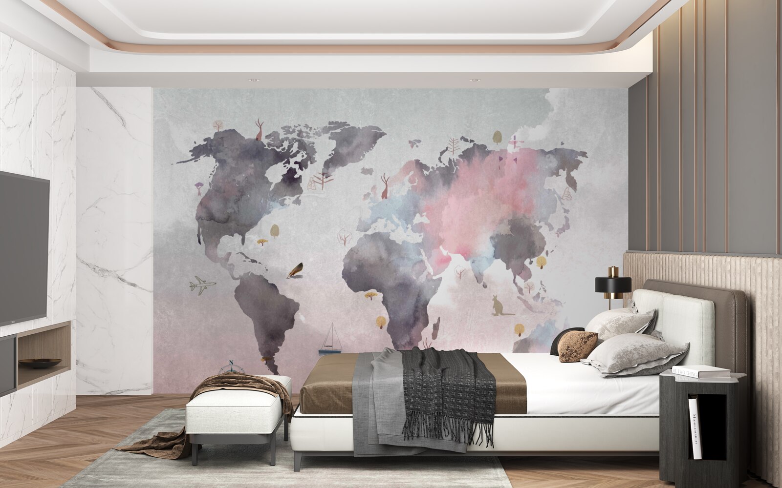 Фотошпалери карта світу, виконана аквареллю