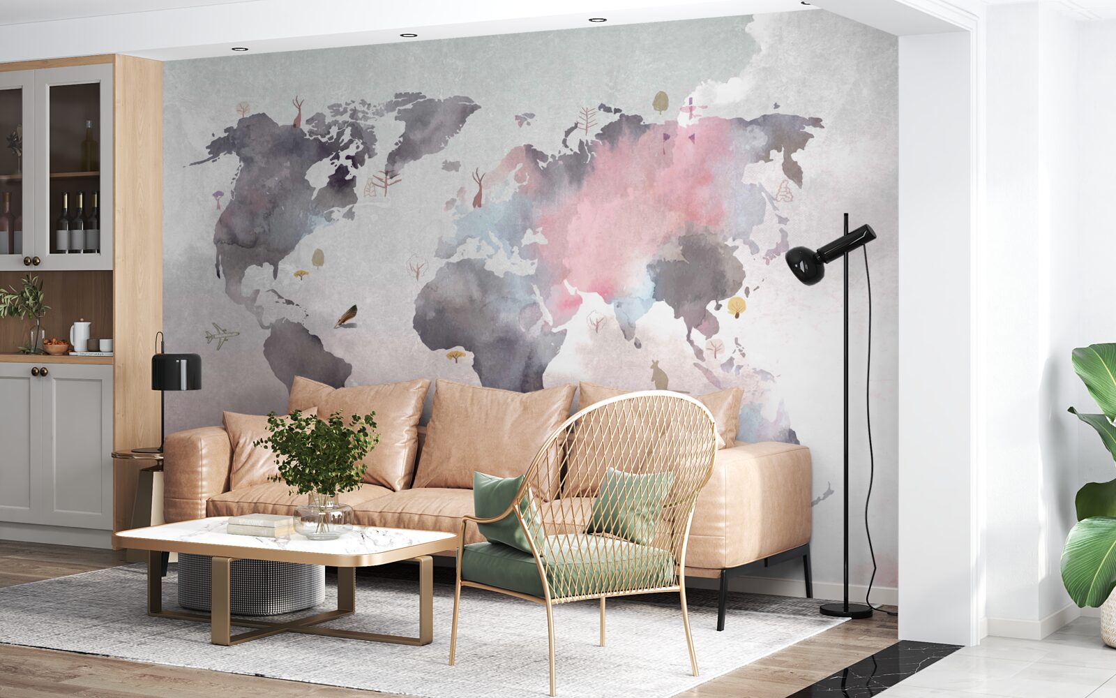 Фотошпалери карта світу, виконана аквареллю