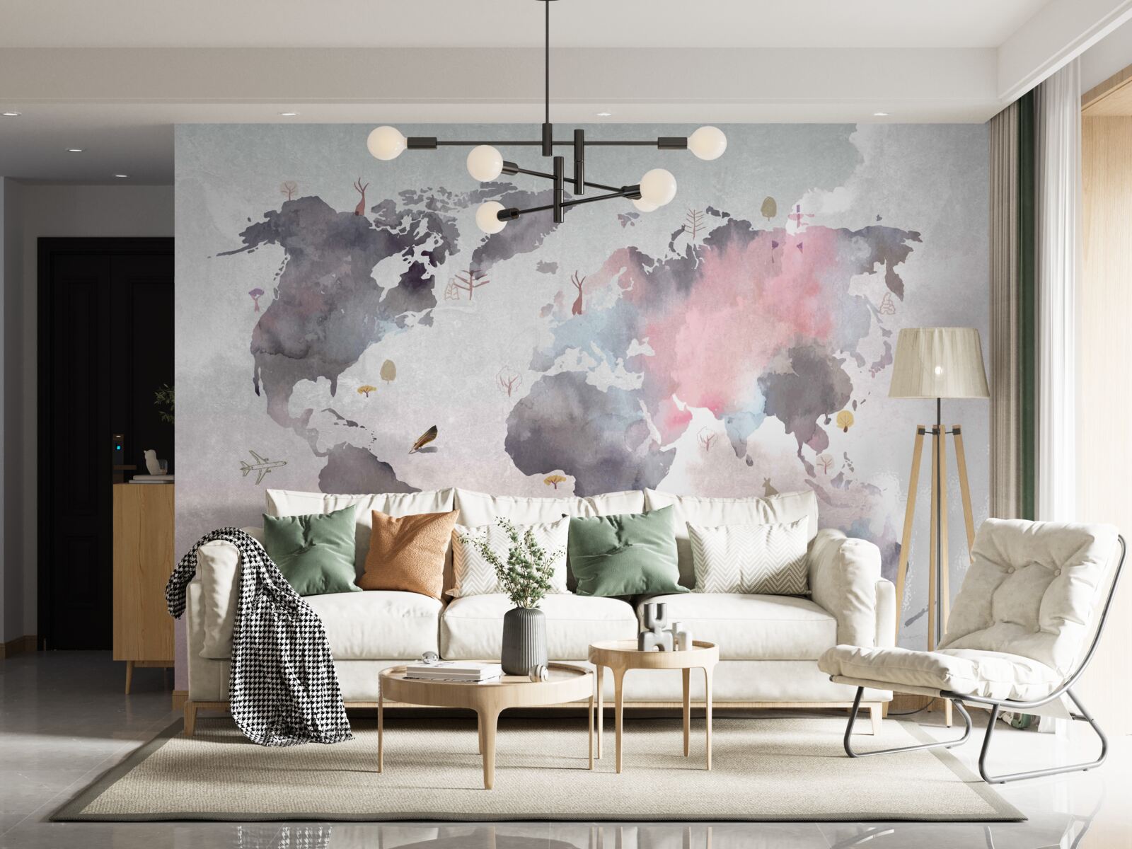 Фотошпалери карта світу, виконана аквареллю