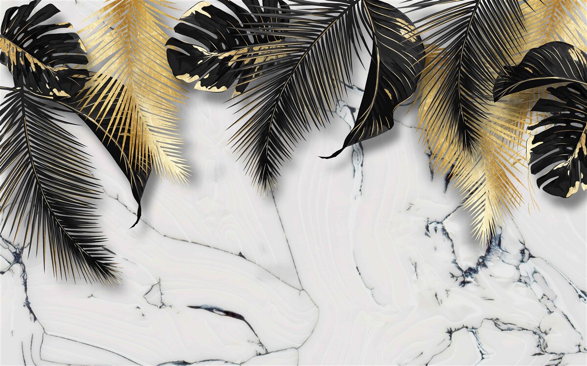 Фотошпалери мармур всіяний коричневим і чорним листям