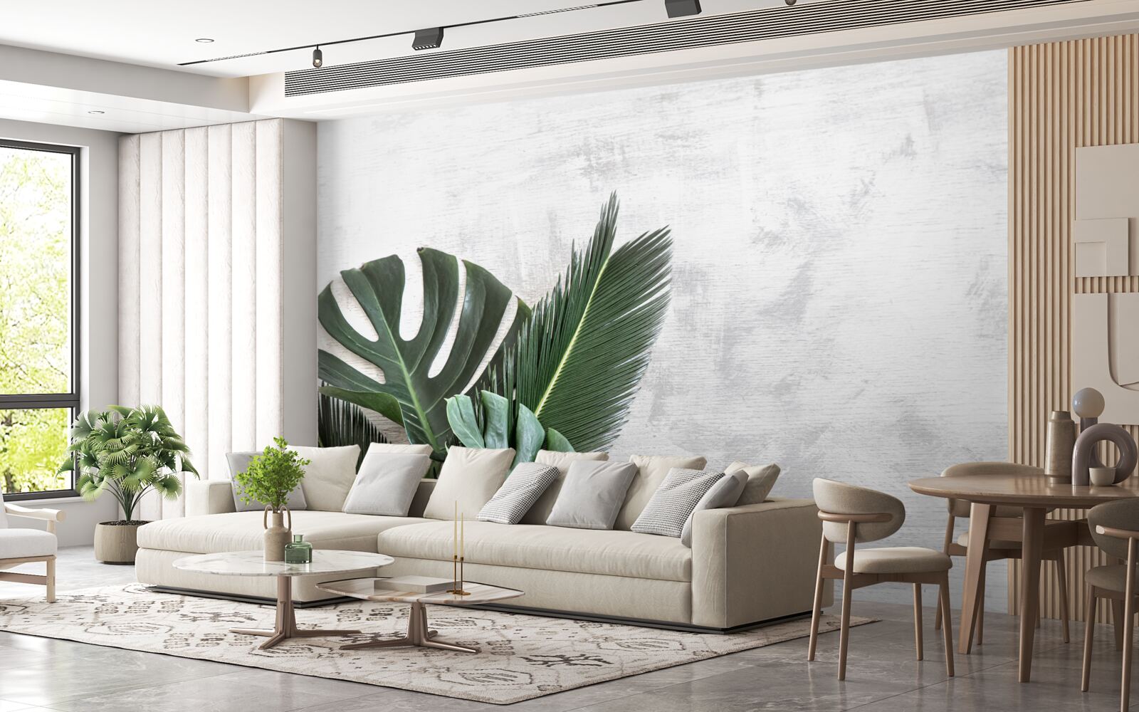 Фотошпалери сірий фон підкреслює зелень папороті