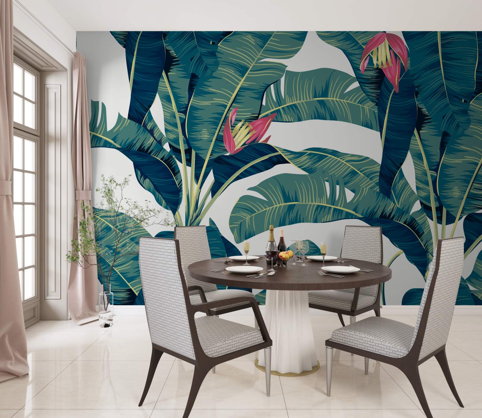 Фотошпалери квіти серед зеленого тропічного листя