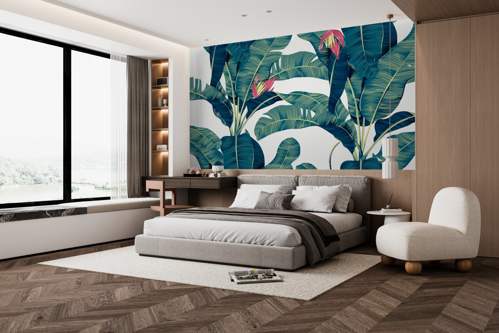 Фотошпалери квіти серед зеленого тропічного листя