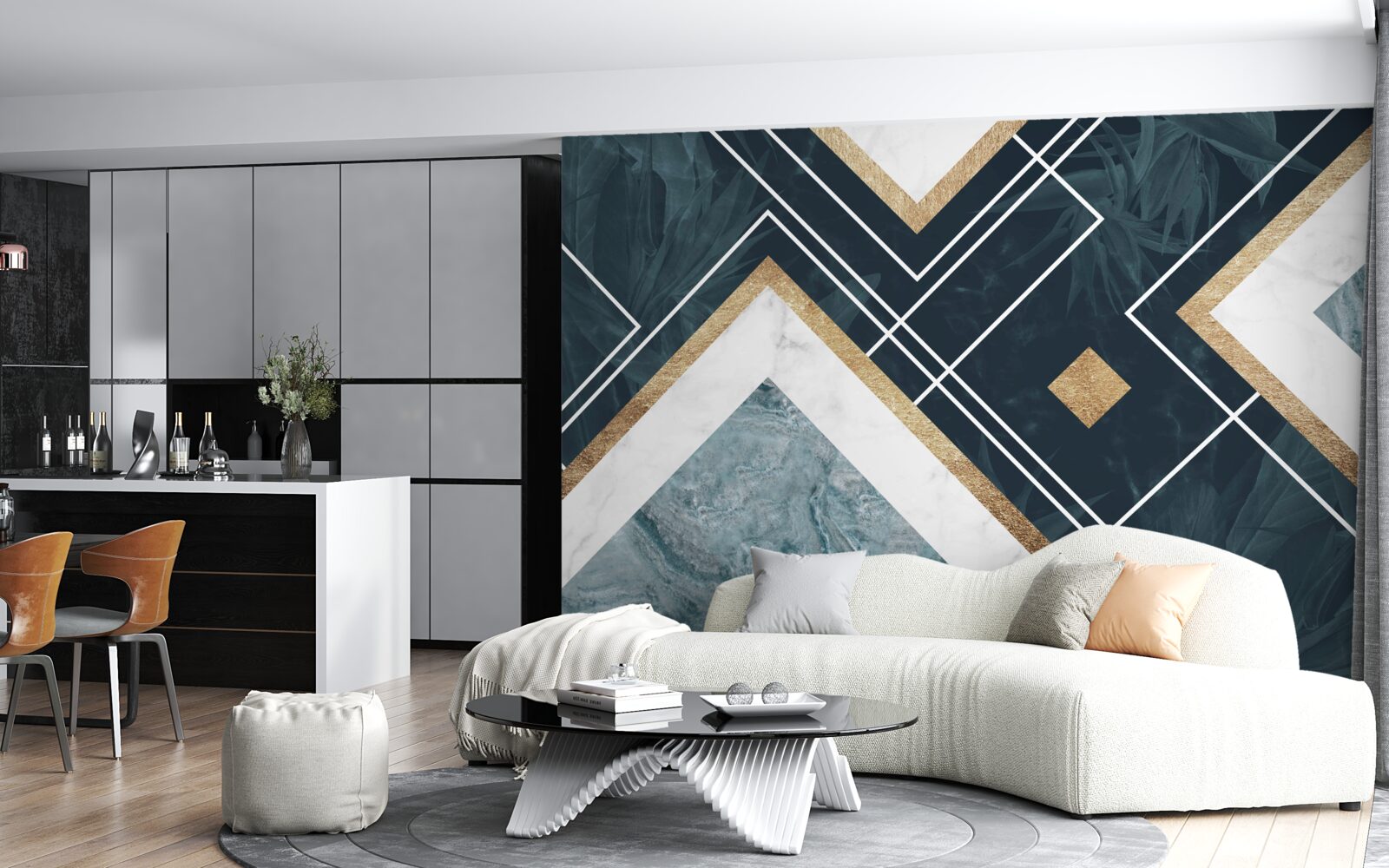 Фотошпалери синя мозаїка з білими елементами