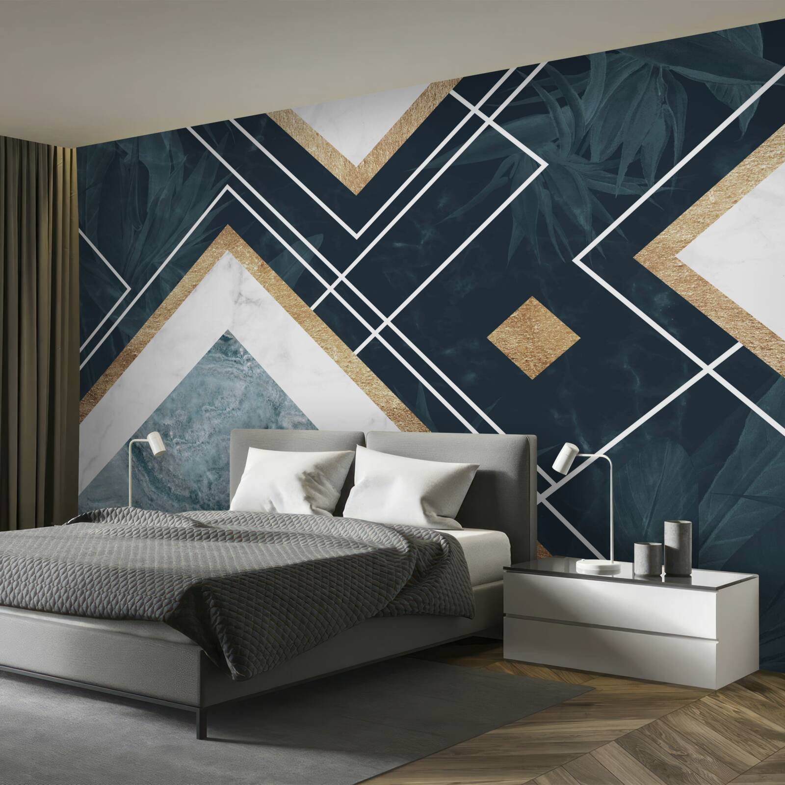 Фотошпалери синя мозаїка з білими елементами