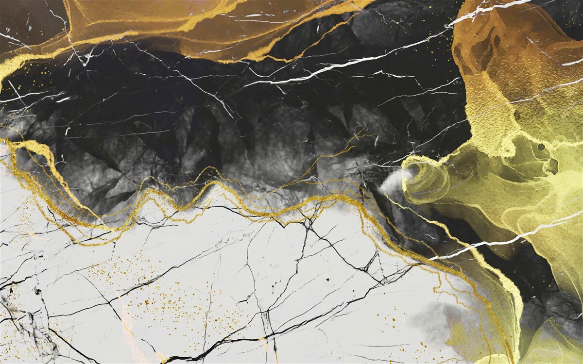 Фотошпалери чорно-білий мармур із золотистими відтінками