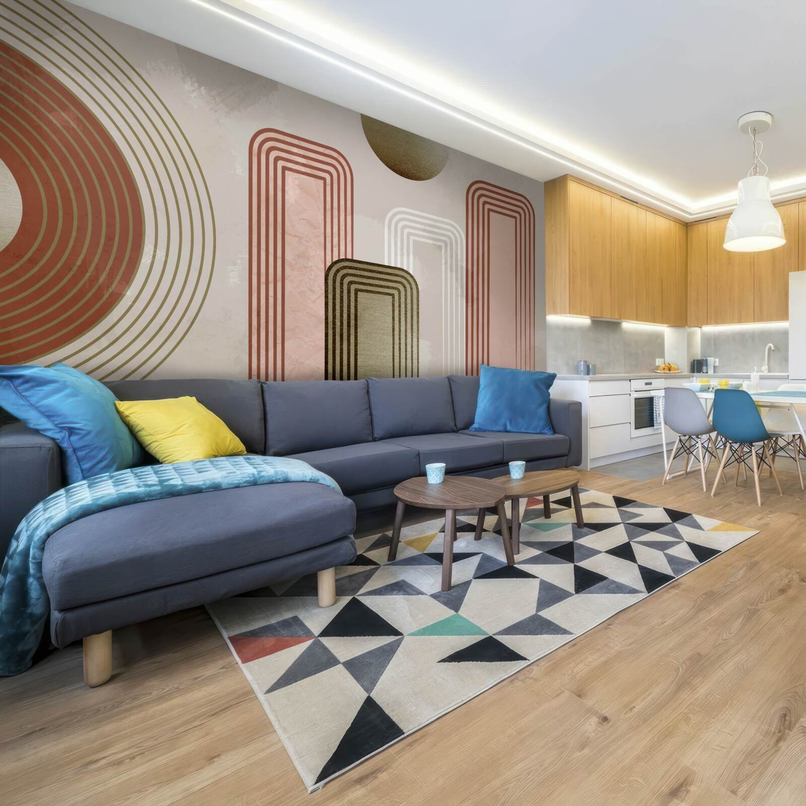 Фотошпалери лінії прямокутні, пофарбовані в м'які пастельні відтінки