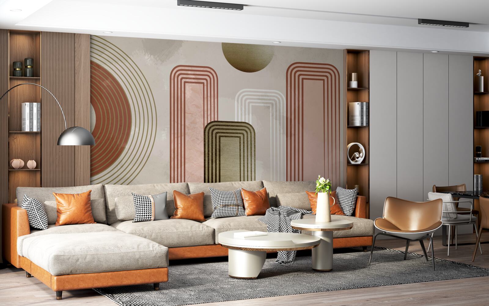 Фотошпалери лінії прямокутні, пофарбовані в м'які пастельні відтінки