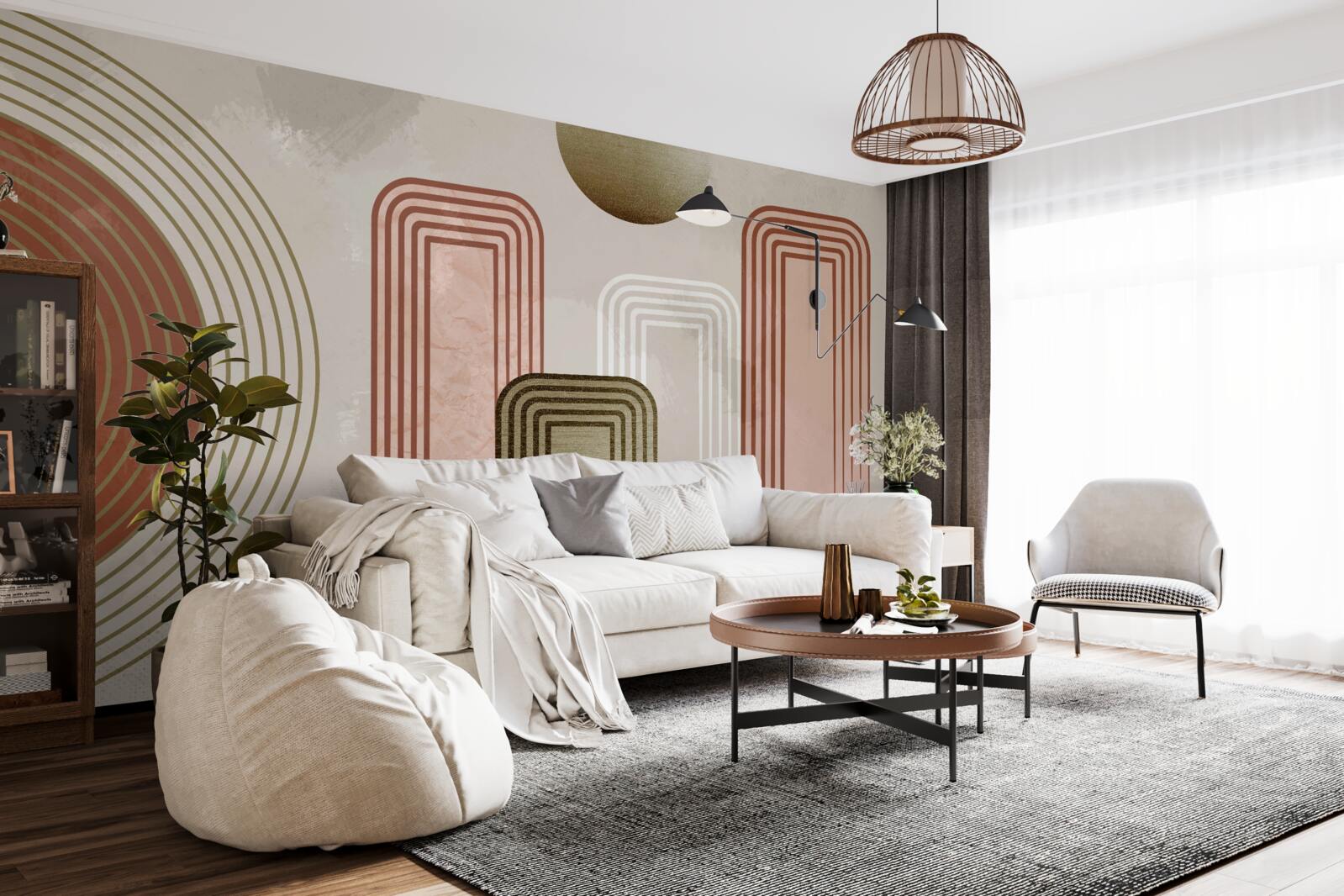 Фотошпалери лінії прямокутні, пофарбовані в м'які пастельні відтінки