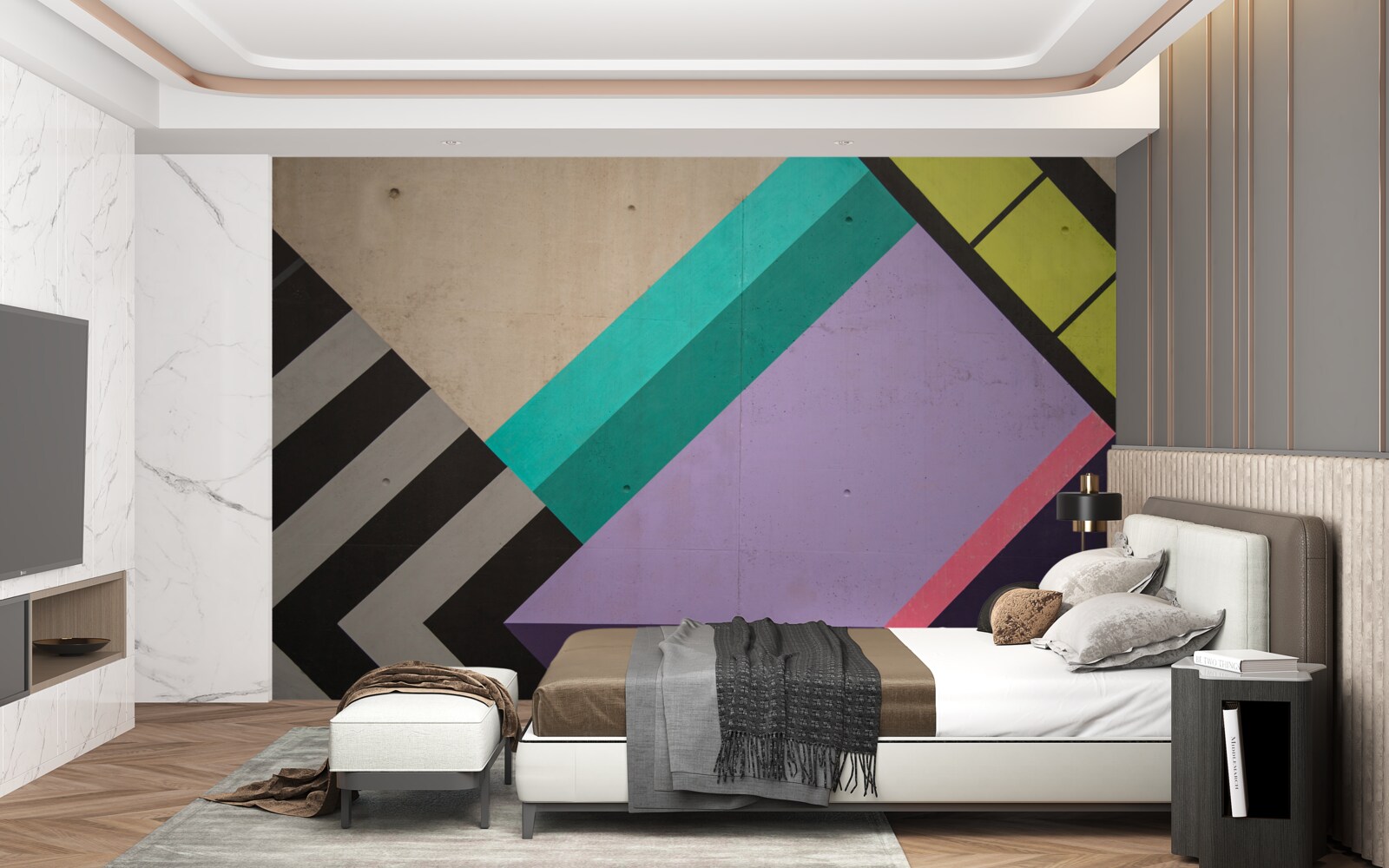 Фотошпалери у дзеркалі відображаються кольорові прямокутники