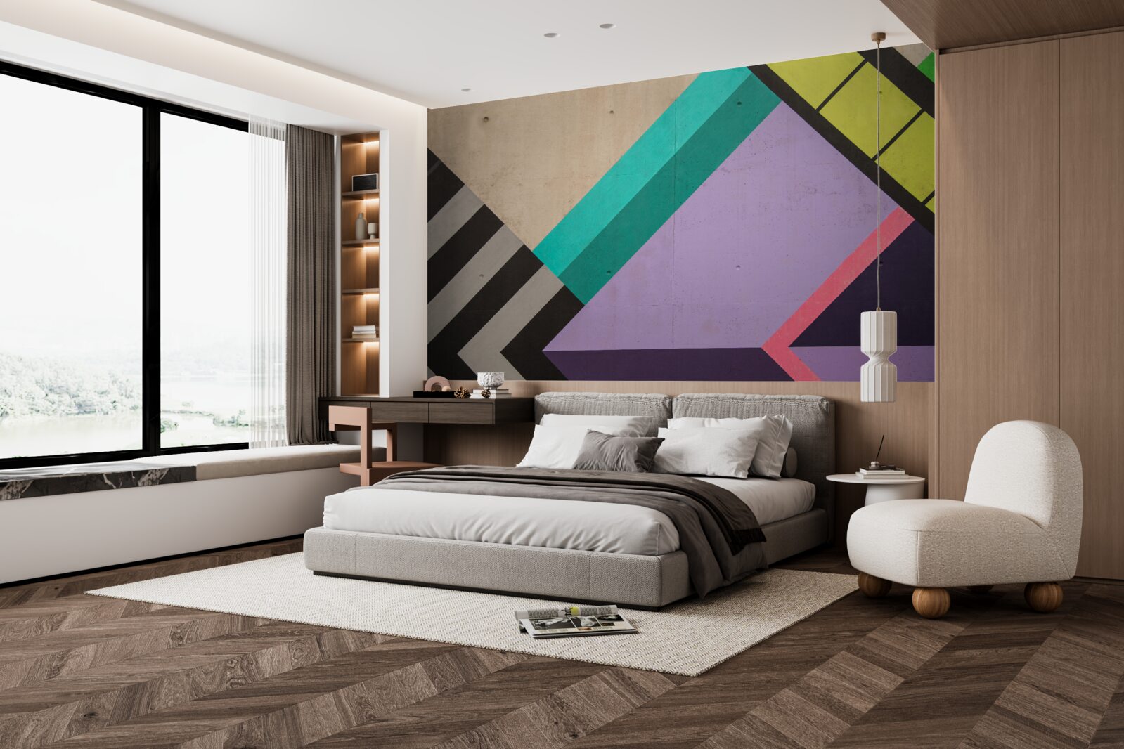 Фотошпалери у дзеркалі відображаються кольорові прямокутники