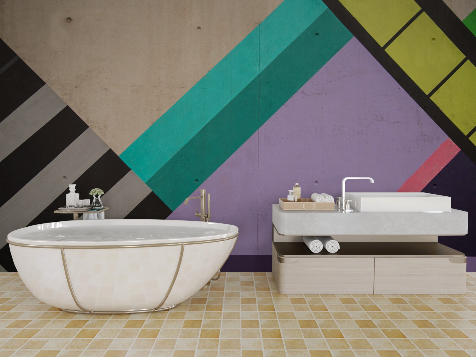 Фотошпалери у дзеркалі відображаються кольорові прямокутники