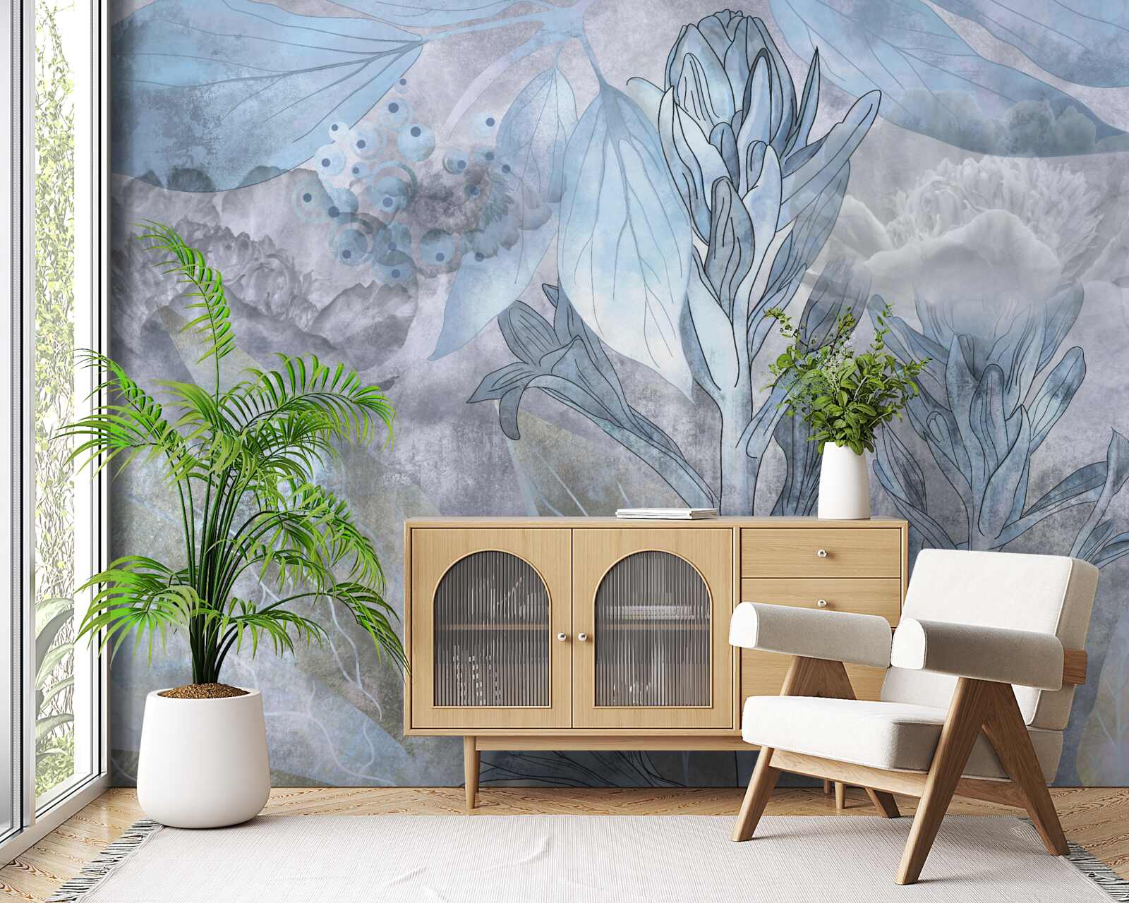 Фотошпалери бруньки між листям на світанку