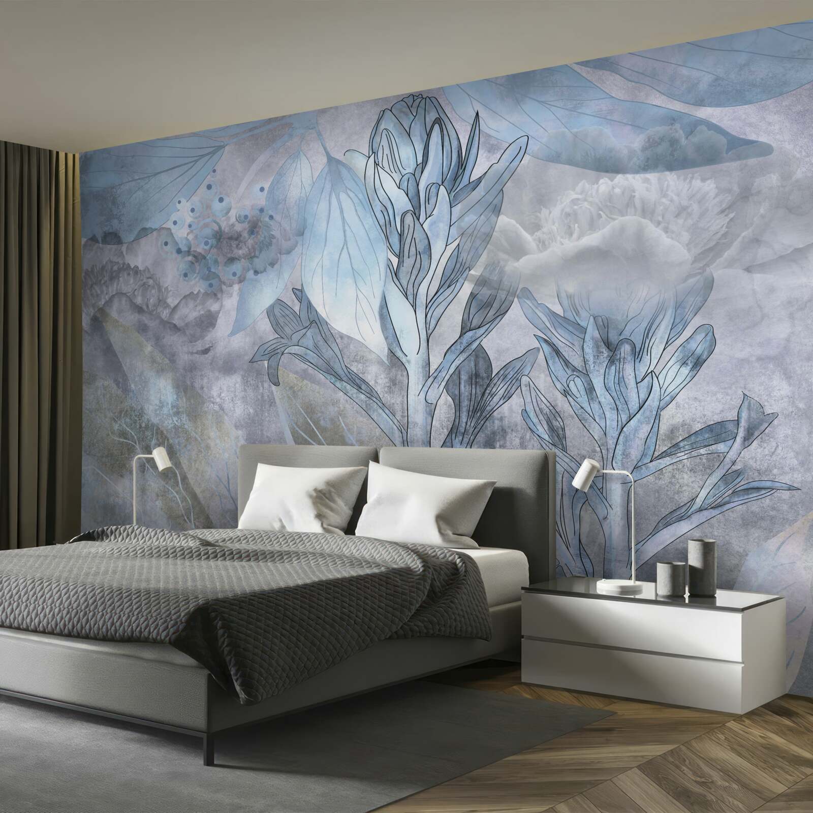 Фотошпалери бруньки між листям на світанку