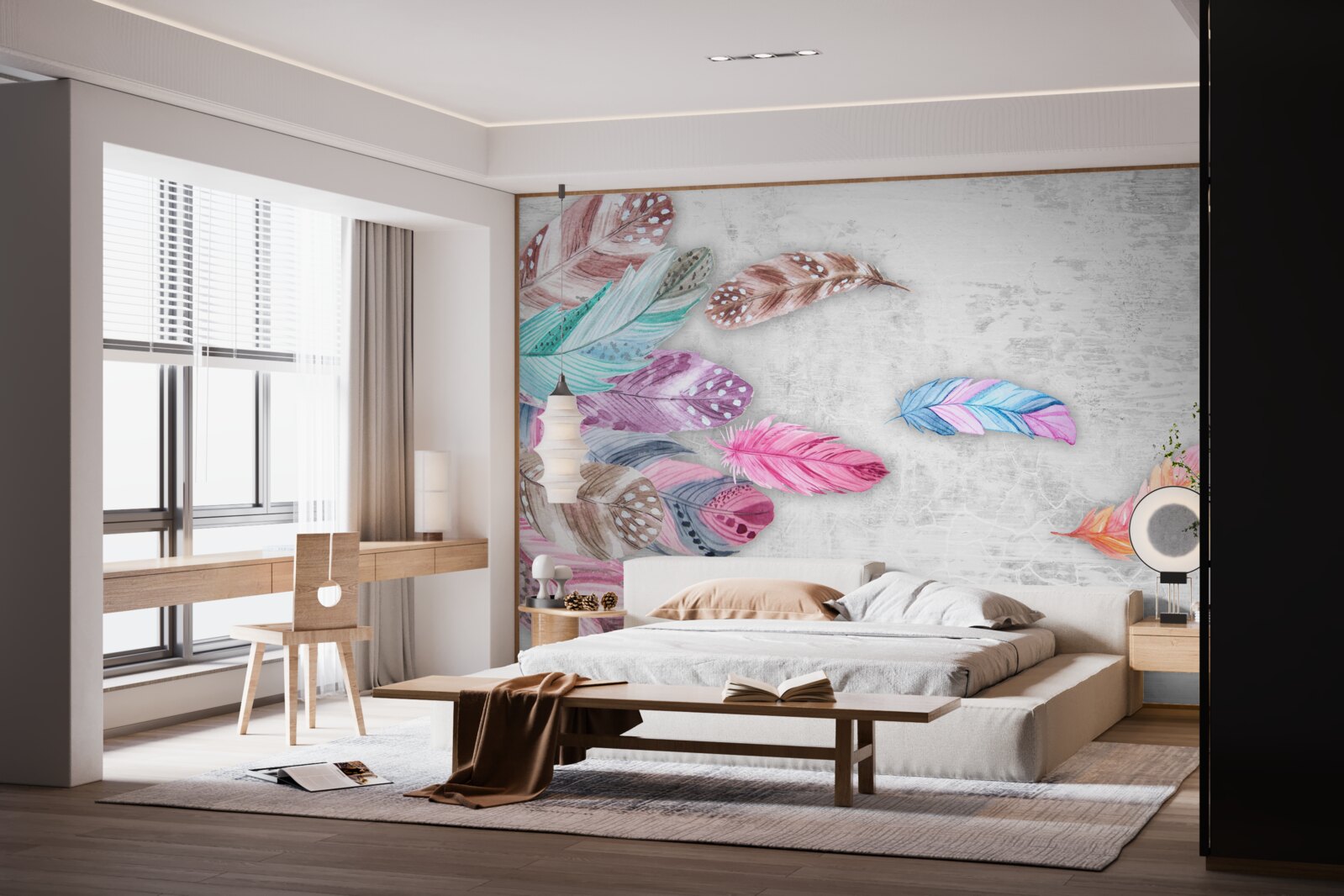 Фотошпалери пір'я м'яких світлих відтінків